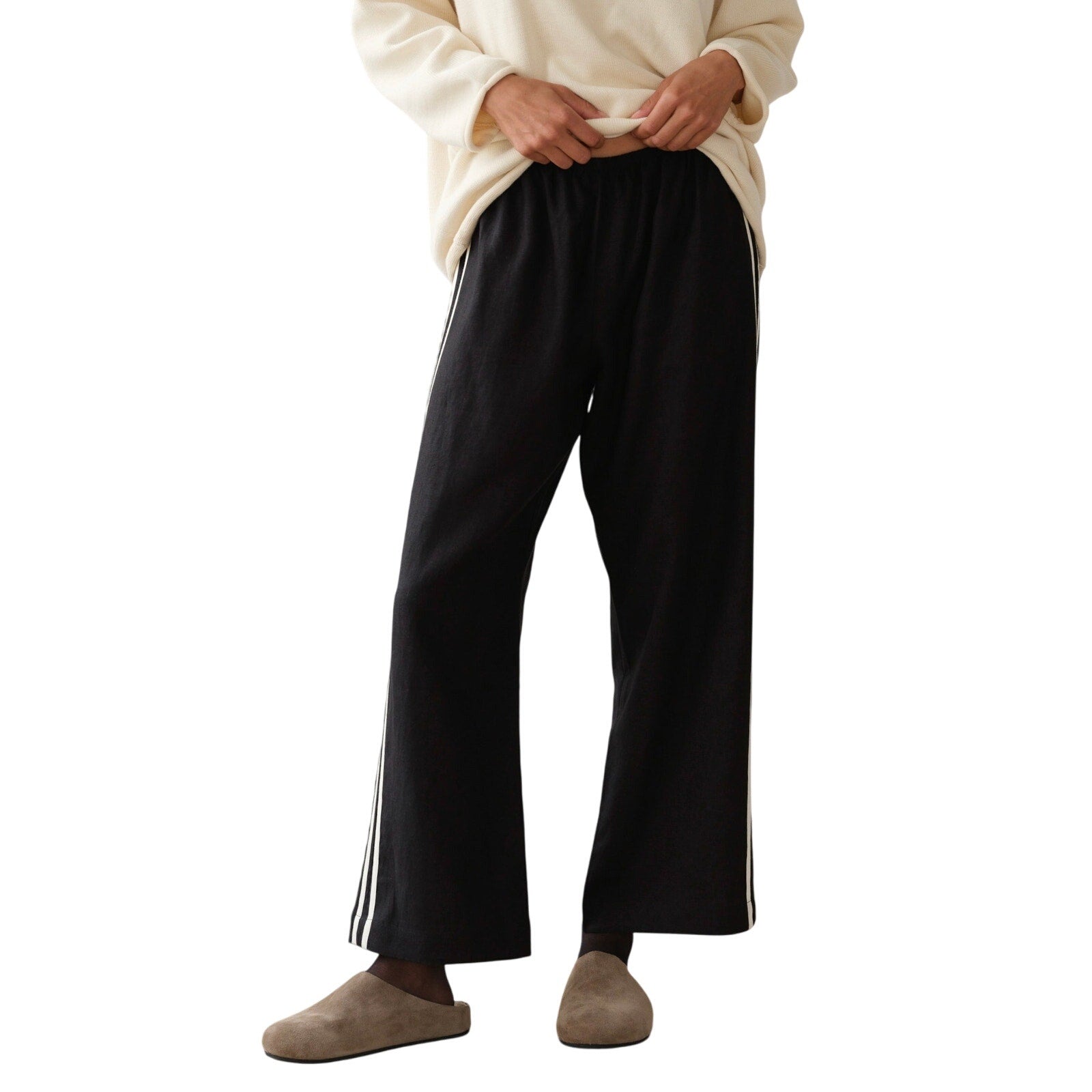 Donni. 'The Linen' Black Crop Stripe Pant Size XL