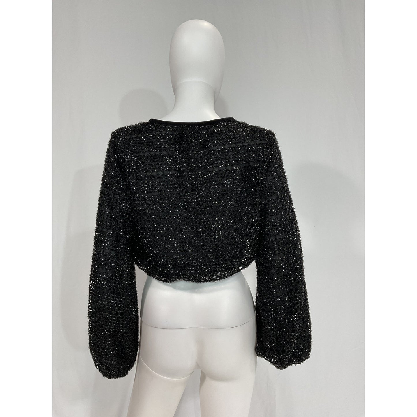 House Of Harlow 1960 'Meera' Black Baloon Sleeve Tinsel Top Size S
