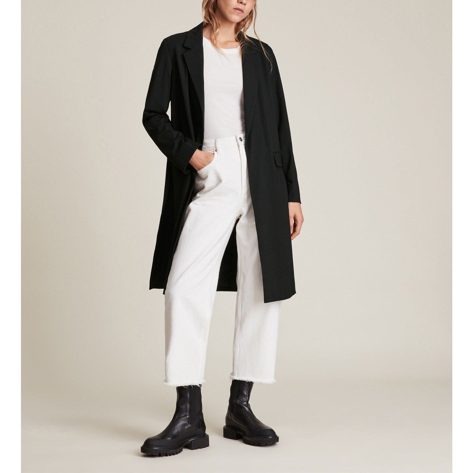 Allsaints 'Aleida' Black Jersey Duster Blazer Size 2