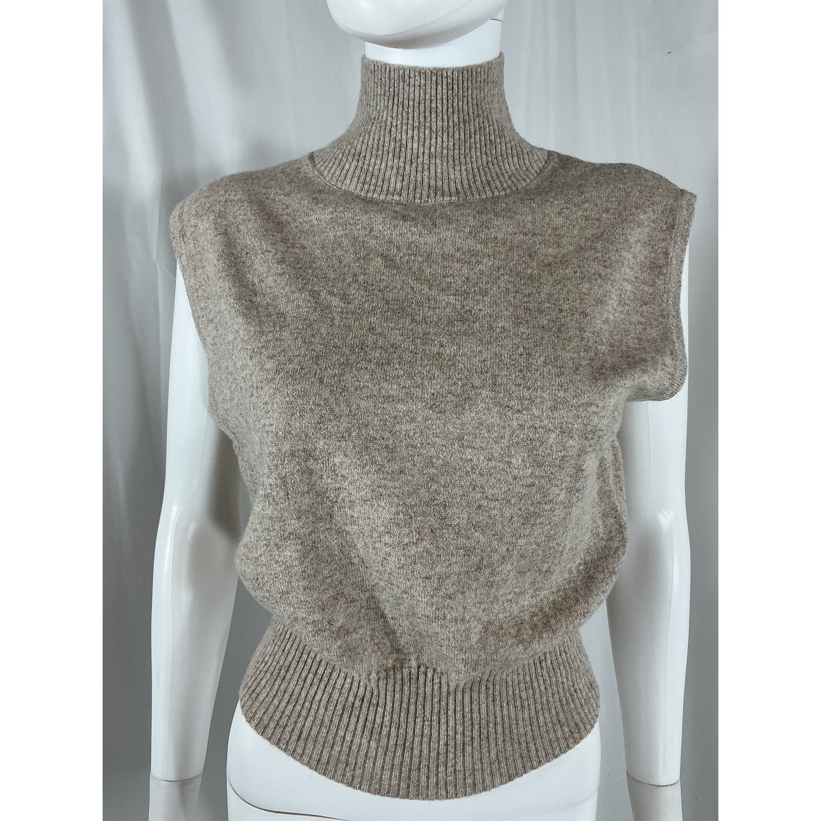 Reformation 'Arco' Beige Cashmere Sleeveless Turtleneck Sweater Size S