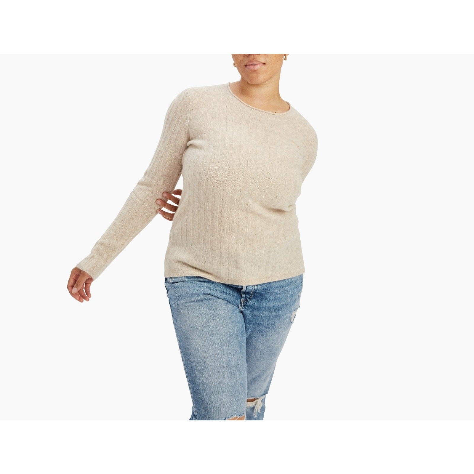Naadam 'Cashmere' Tan Ribbed Crewneck Sweater Size M