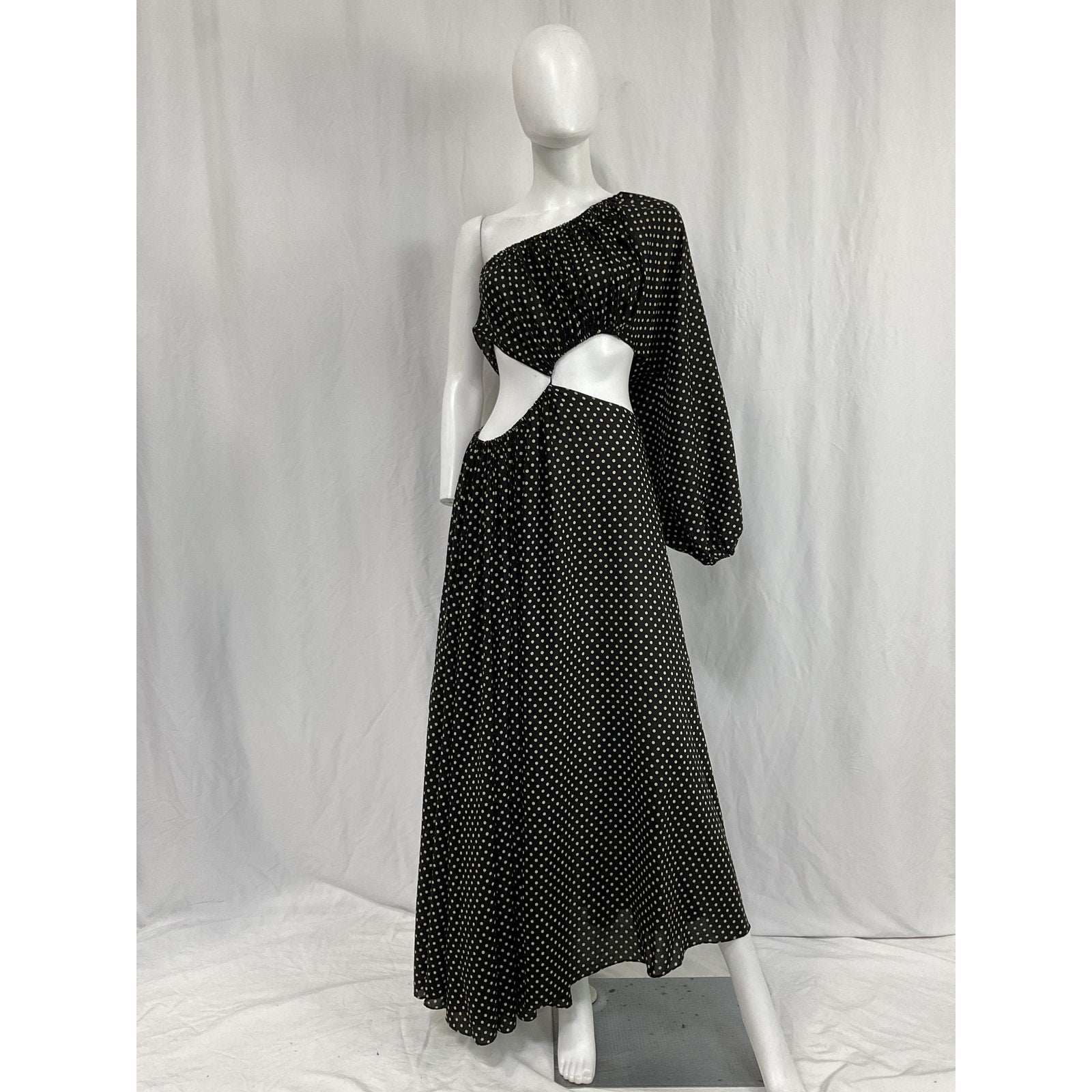 Matteau Spot-Print Cutout-Waist Black Cotton Cotton-Blend Dress Size 6
