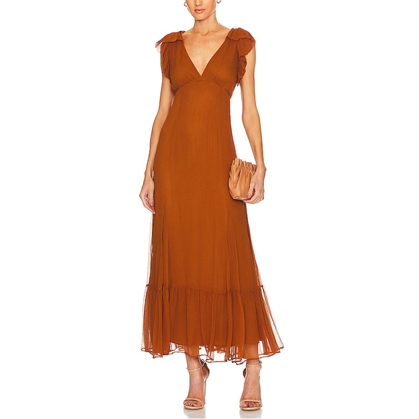 Tularosa 'Althea' Gold Chiffon Maxi Dress Size M
