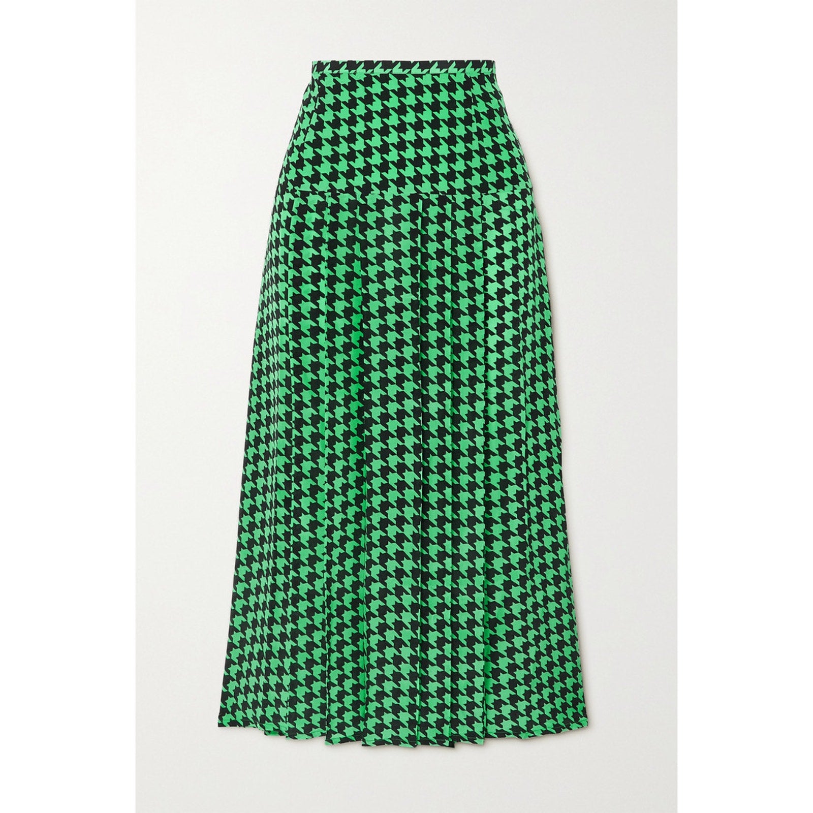 Rixo 'Nancy' Green Pleated Houndstooth Silk-Crepe Midi Skirt Size S
