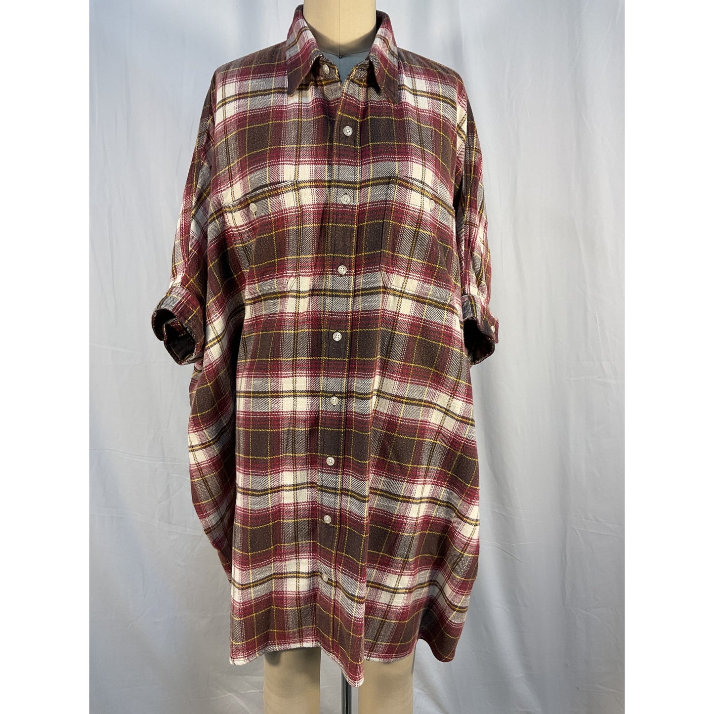 R13 'Plaid' Red Cotton Oversized Boxy Shirt Dress Size S