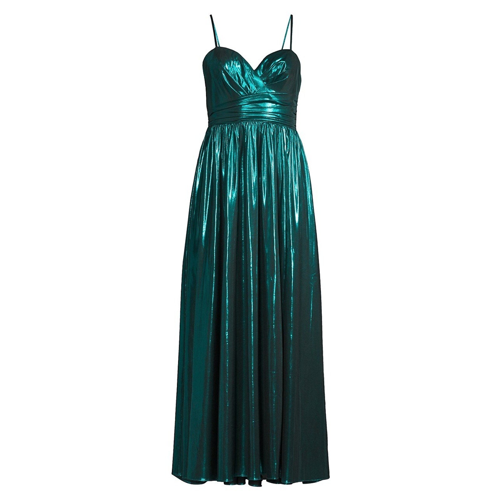 Milly 'Shannon' Green Polyester Gathered Metallic Jersey Midi-Dress Size 2 - NWT