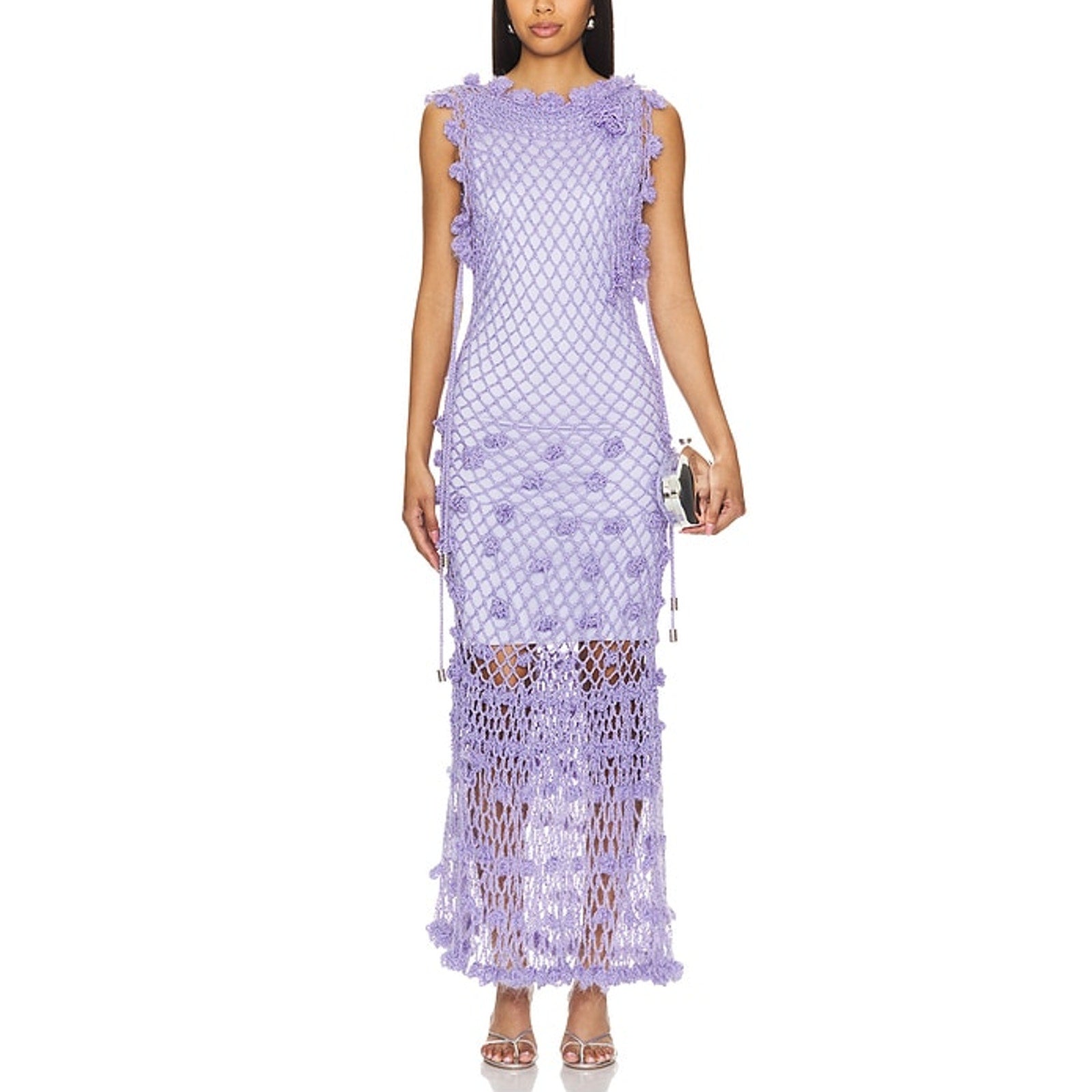 Andreeva Handmade Purple Rosette Detail Crochet Low Back Dress Size M