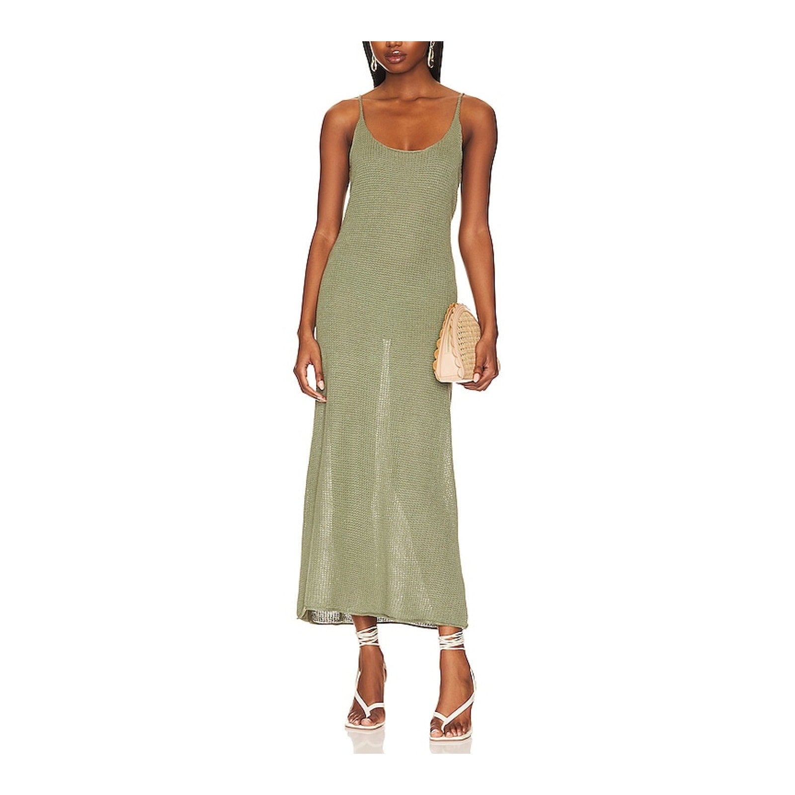 Onia 'Textured' Green Linen Sweater Scoop Maxi Size M - NWT