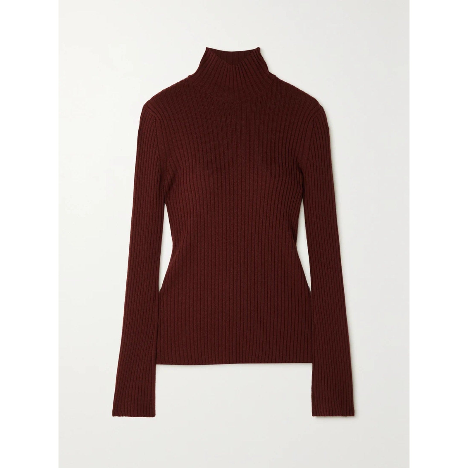 Chlo� 'Ribbed' Brown Wool Cashmere-Blend Turtleneck Sweater Size XL
