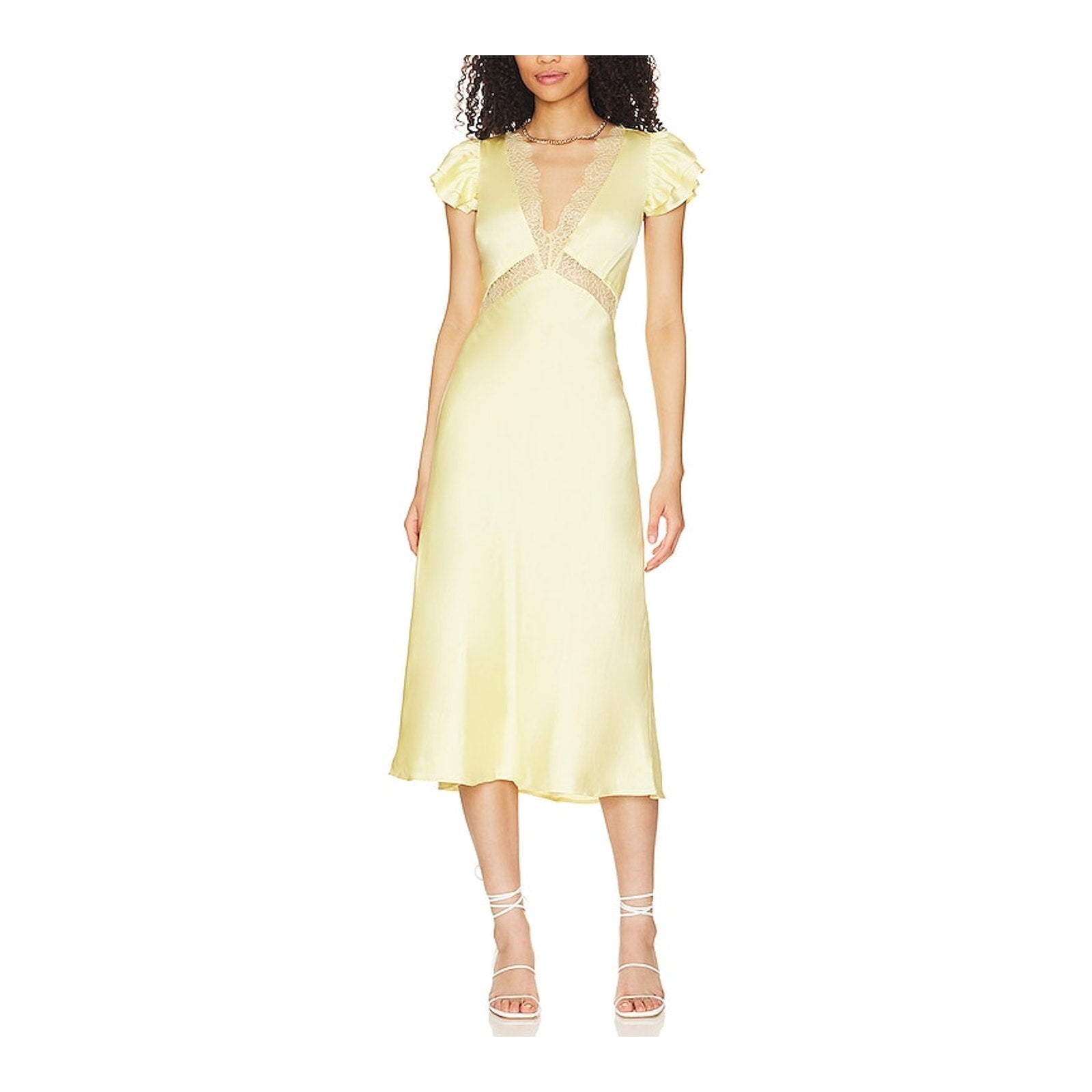Tularosa 'Kayla' Yellow Satin Midi Dress Size L