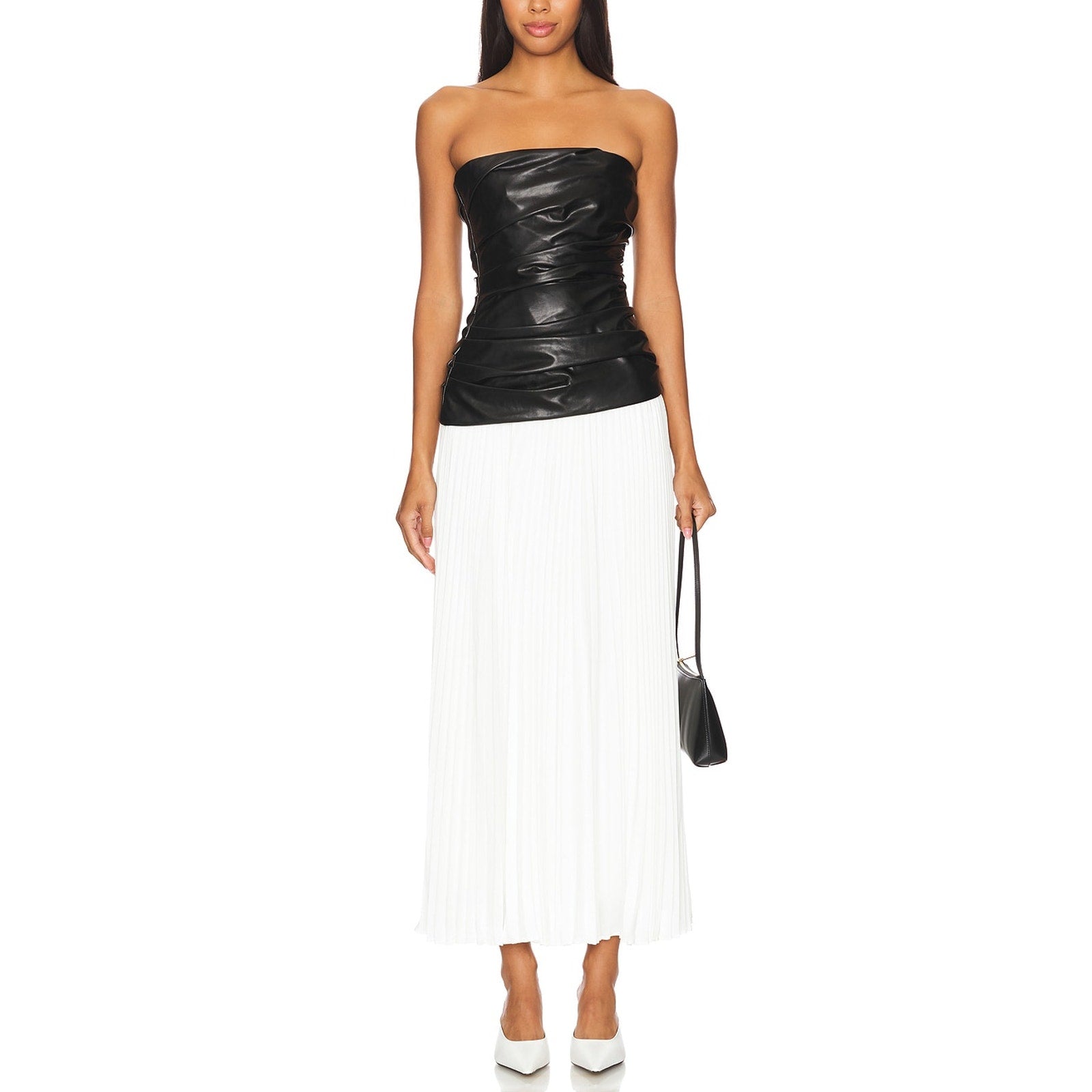 Simkhai 'Arie' Black Polyurethane Faux Leather Bustier Midi Dress Size 2