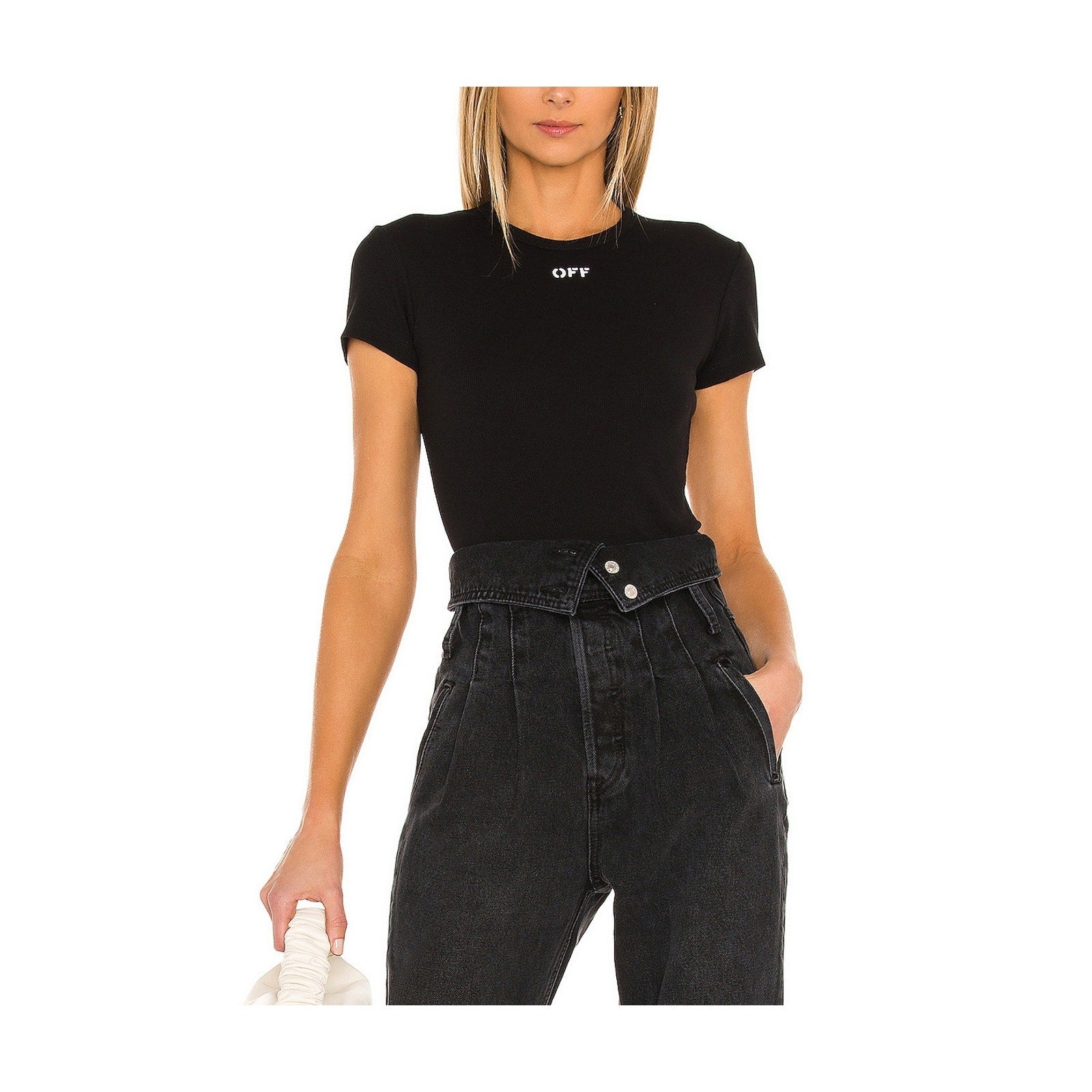 Off-White 'Off Basic' Black Ribbed Tee Size 38