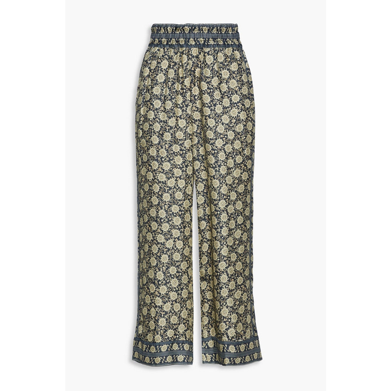 Joie 'Printed' Green Silk-Twill Wide-Leg Pants Size M - NWT