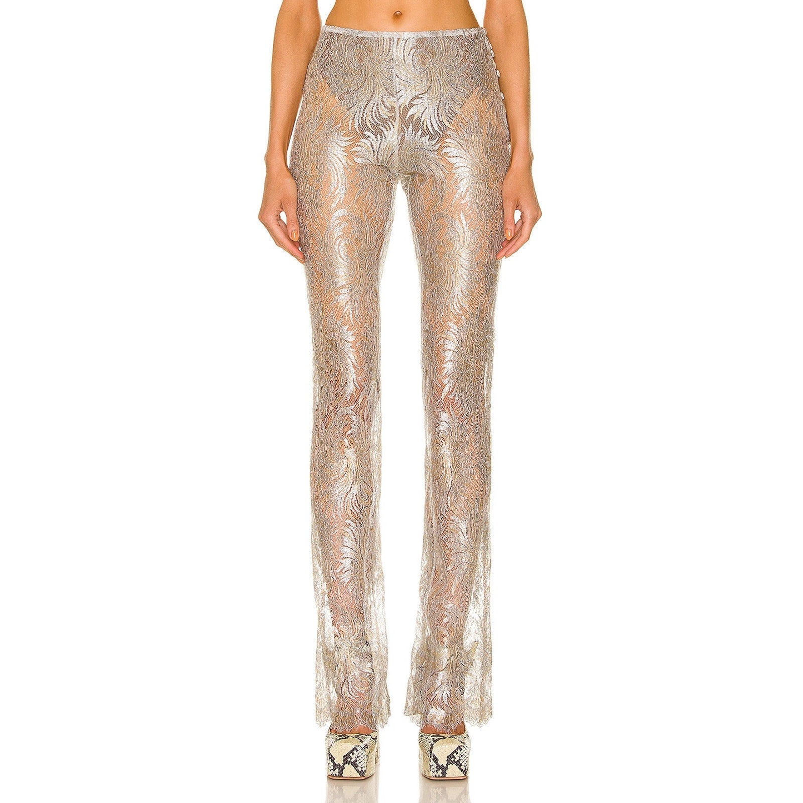Coperni Lace Flared Silver Polyamide Trouser Size 36