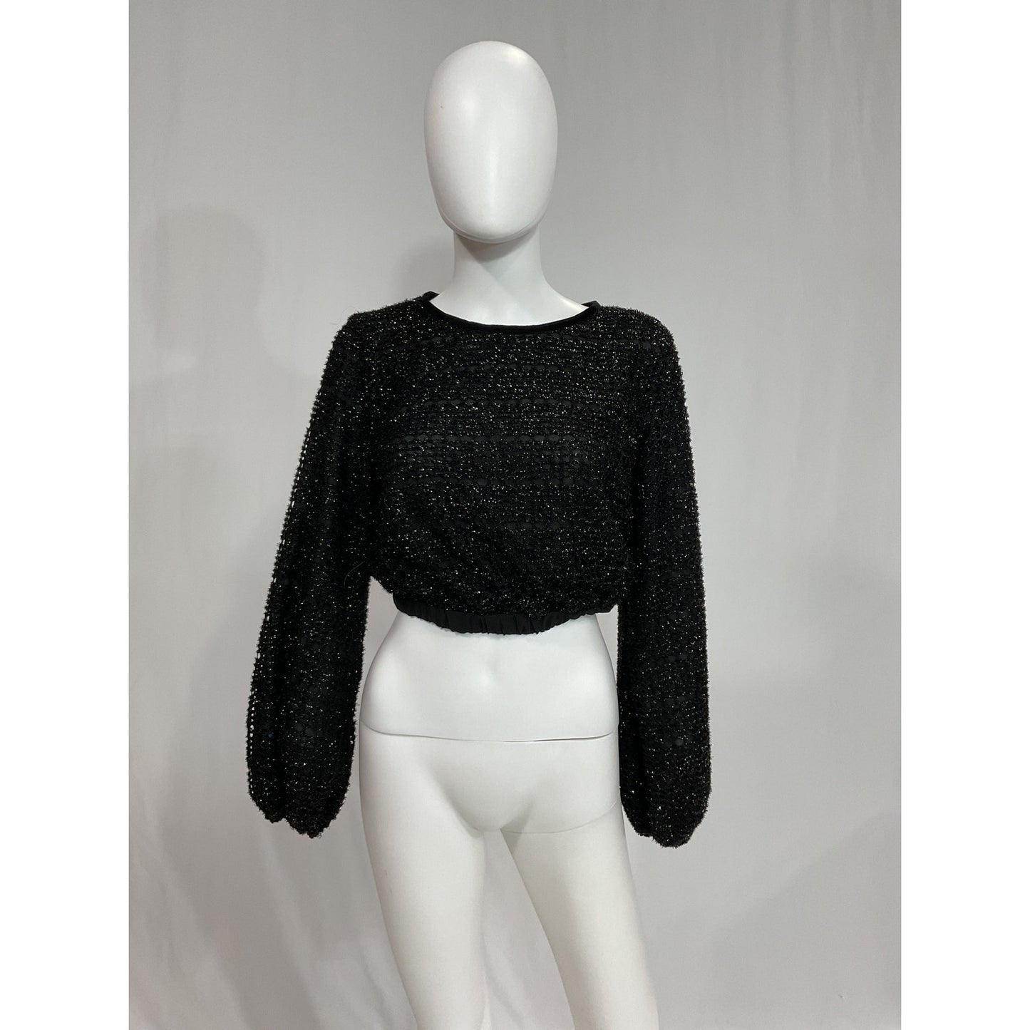 House Of Harlow 1960 'Meera' Black Baloon Sleeve Tinsel Top Size S