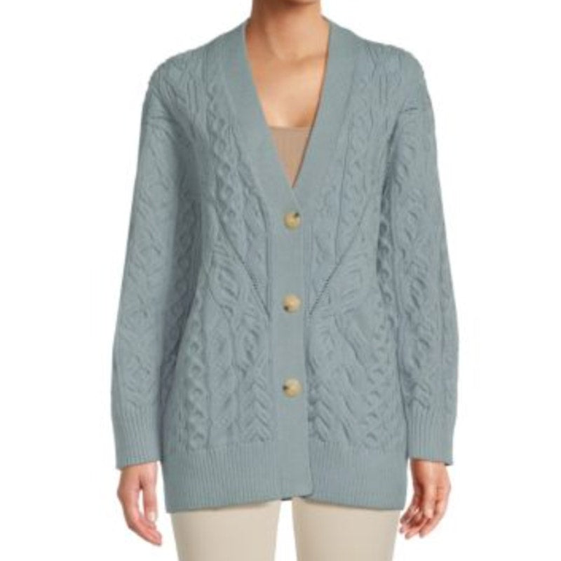Vince 'Aran' Blue Cable Cardigan Size M