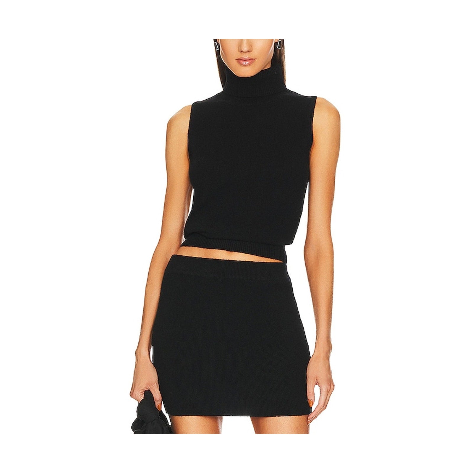 Aexae Sleeveless Black Cashmere Roll Neck Top Size L