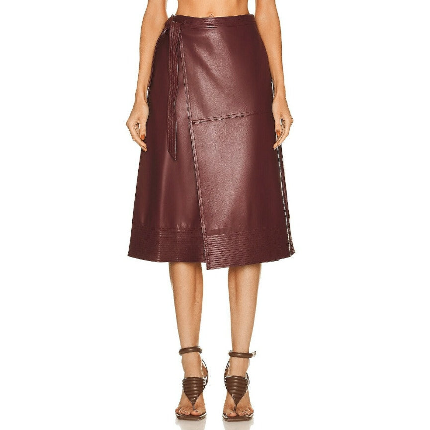 Simkhai 'Bia' Red Wrap-Effect Vegan Leather Midi Skirt Size 2