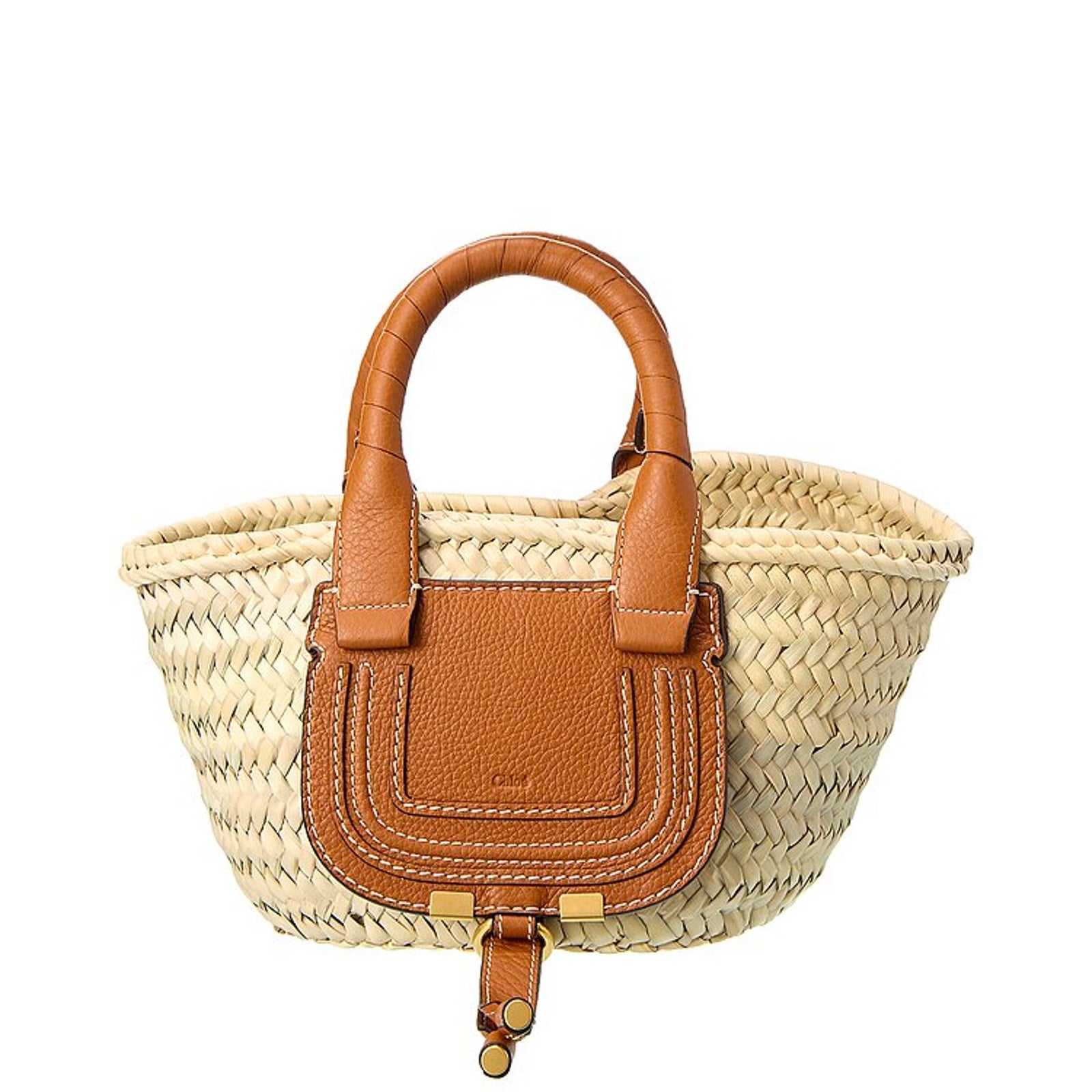 Chlo� 'Marcie' Beige Mini Raffia & Leather Tote