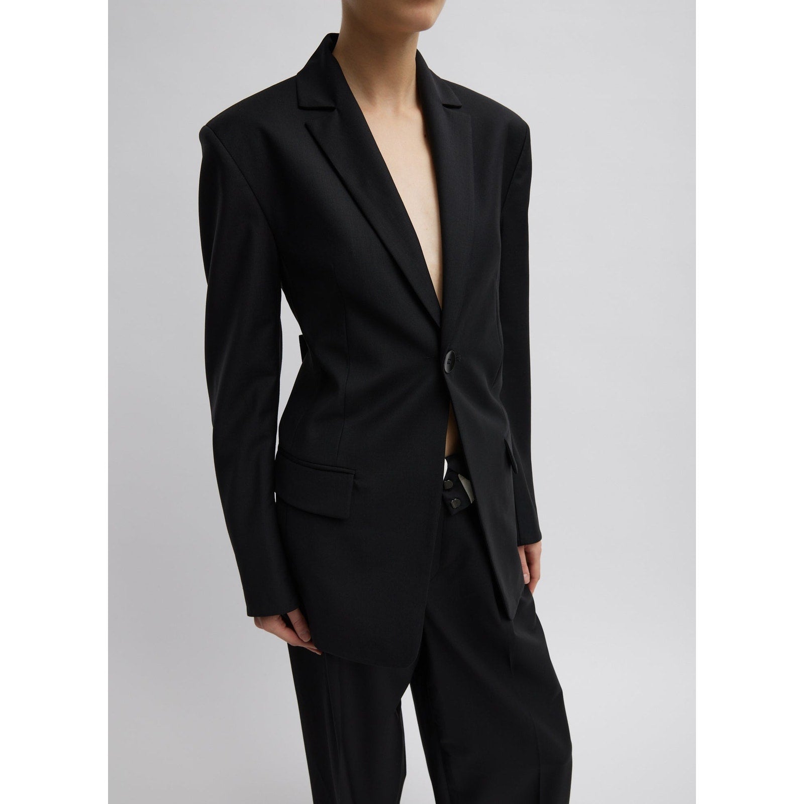 Tibi 'Recycled' Black Tropical Wool Sculpted Blazer Size 0