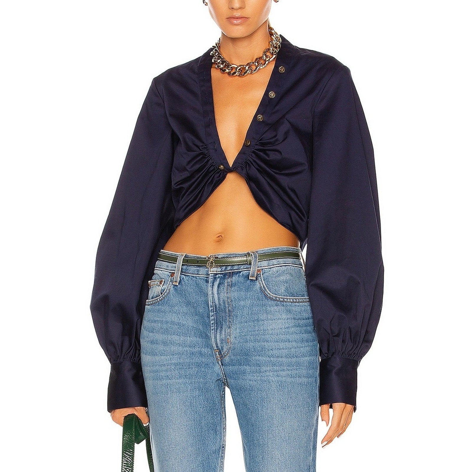 Auteur 'Harri' Navy Poplin Button Top Size M