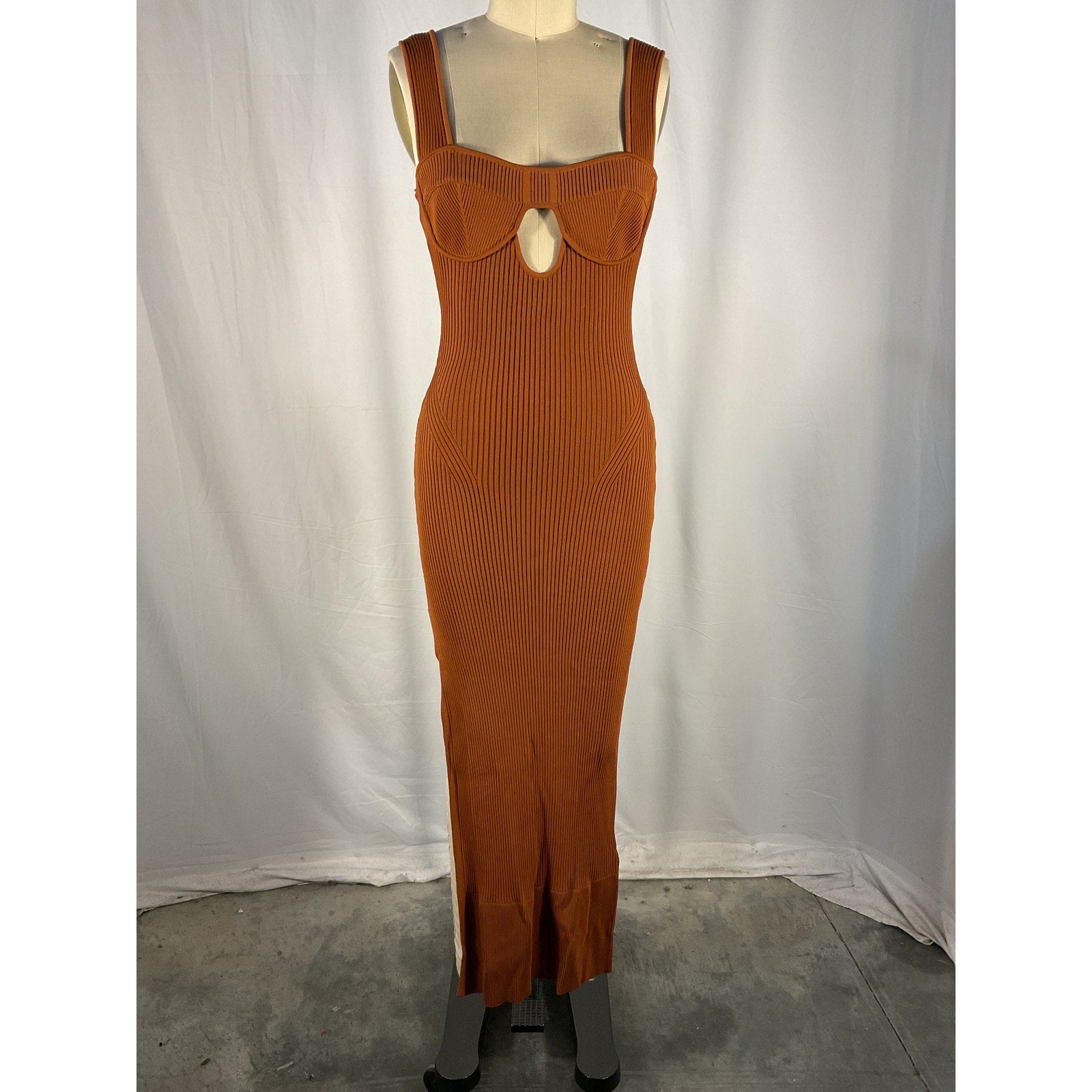 Aknvas 'Maddy' Brown Rayon Cut-Out Rib Knit Maxi Dress Size S