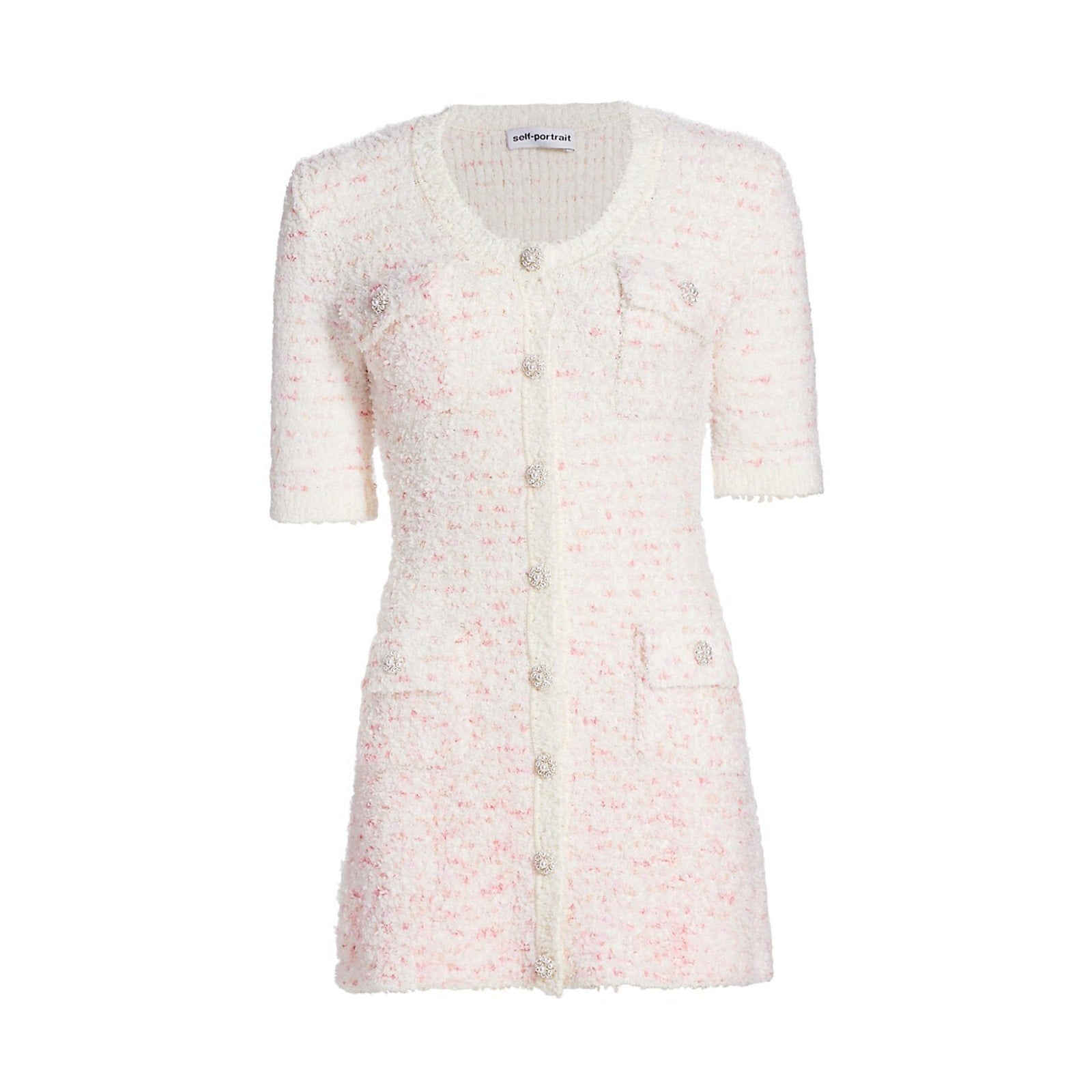 Self-Portrait 'Boucle' White Cotton Knit Mini Dress Size S