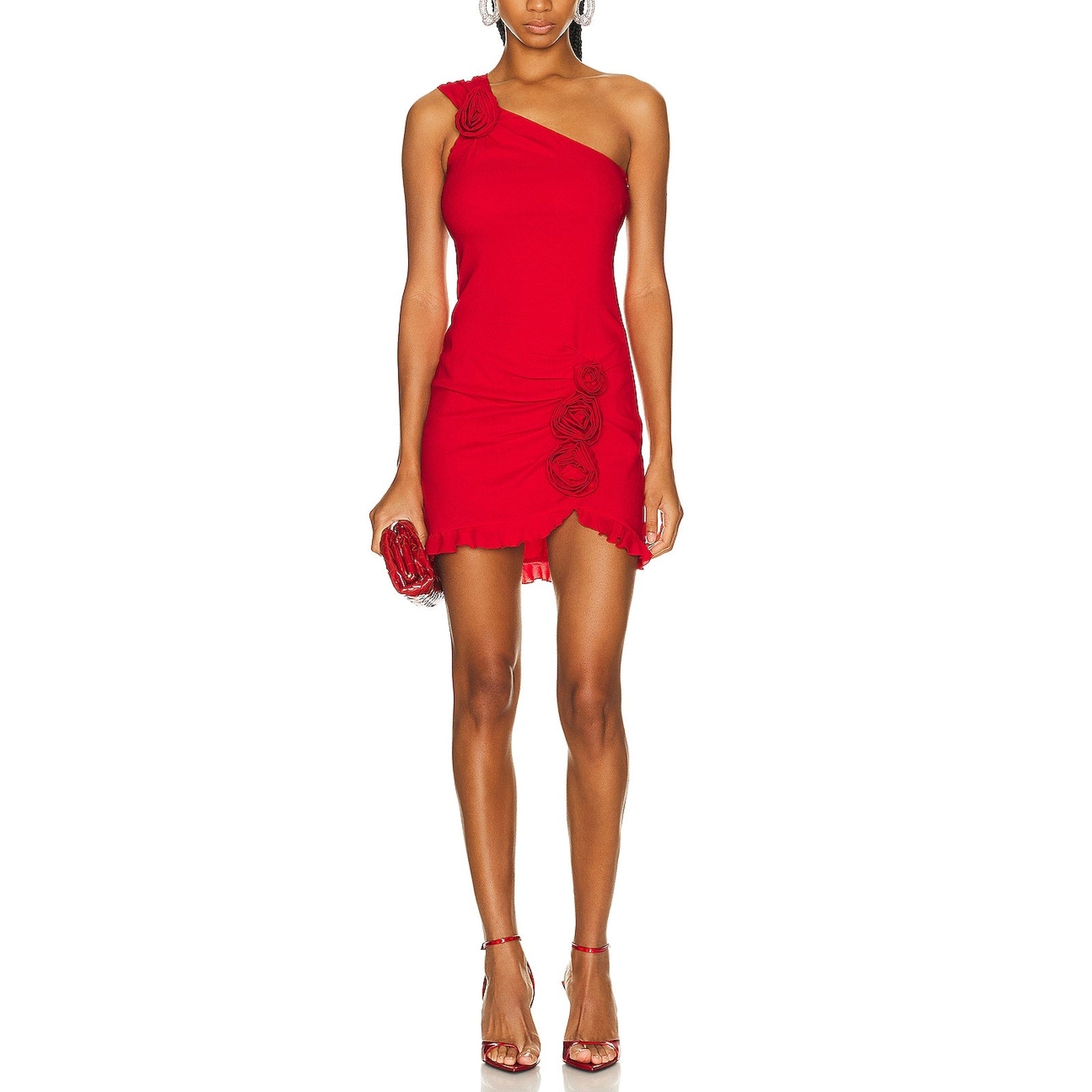 Blumarine Red Crepe One Shoulder Mini Dress Size 6