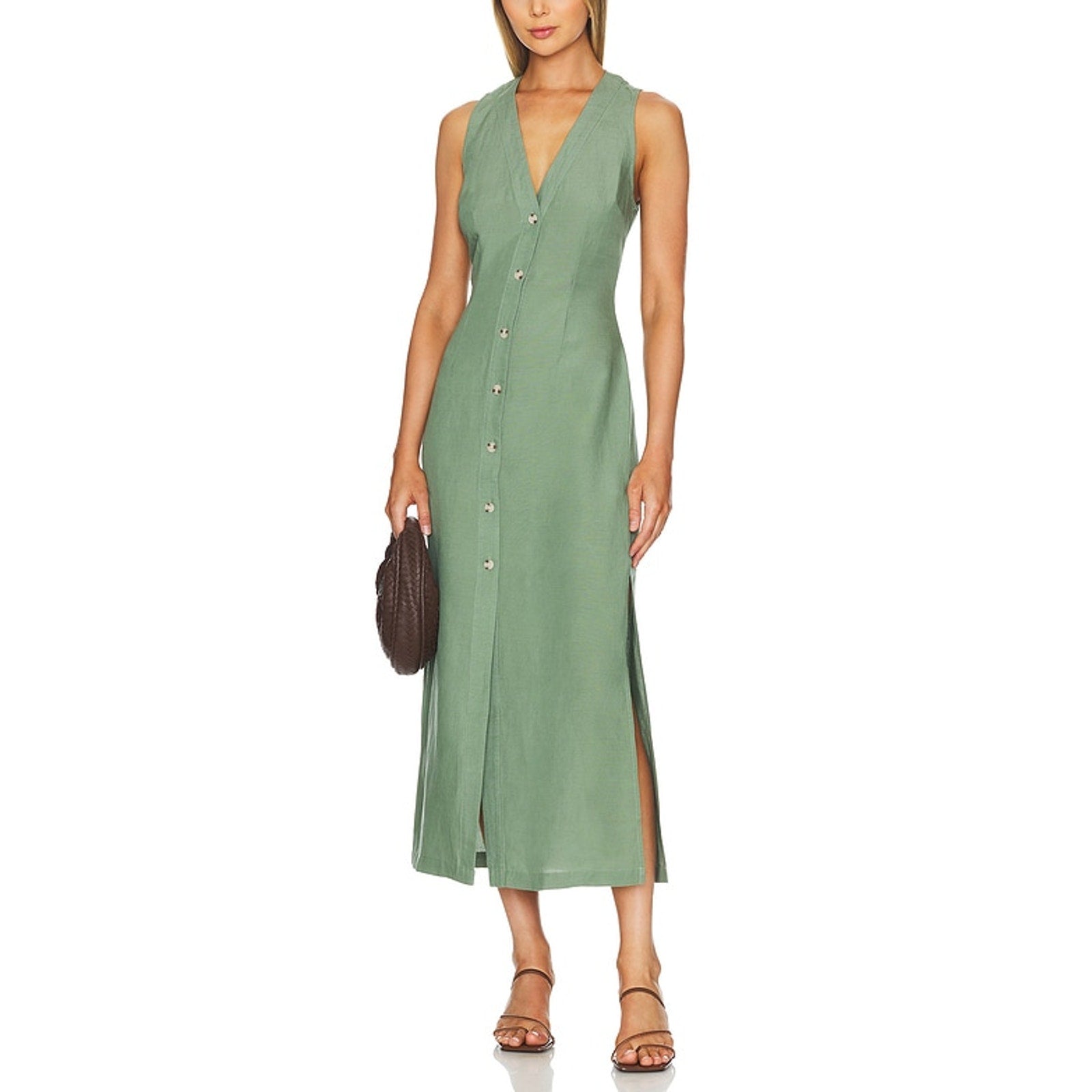Onia 'Air' Linen Button Down Green Maxi Dress Size M