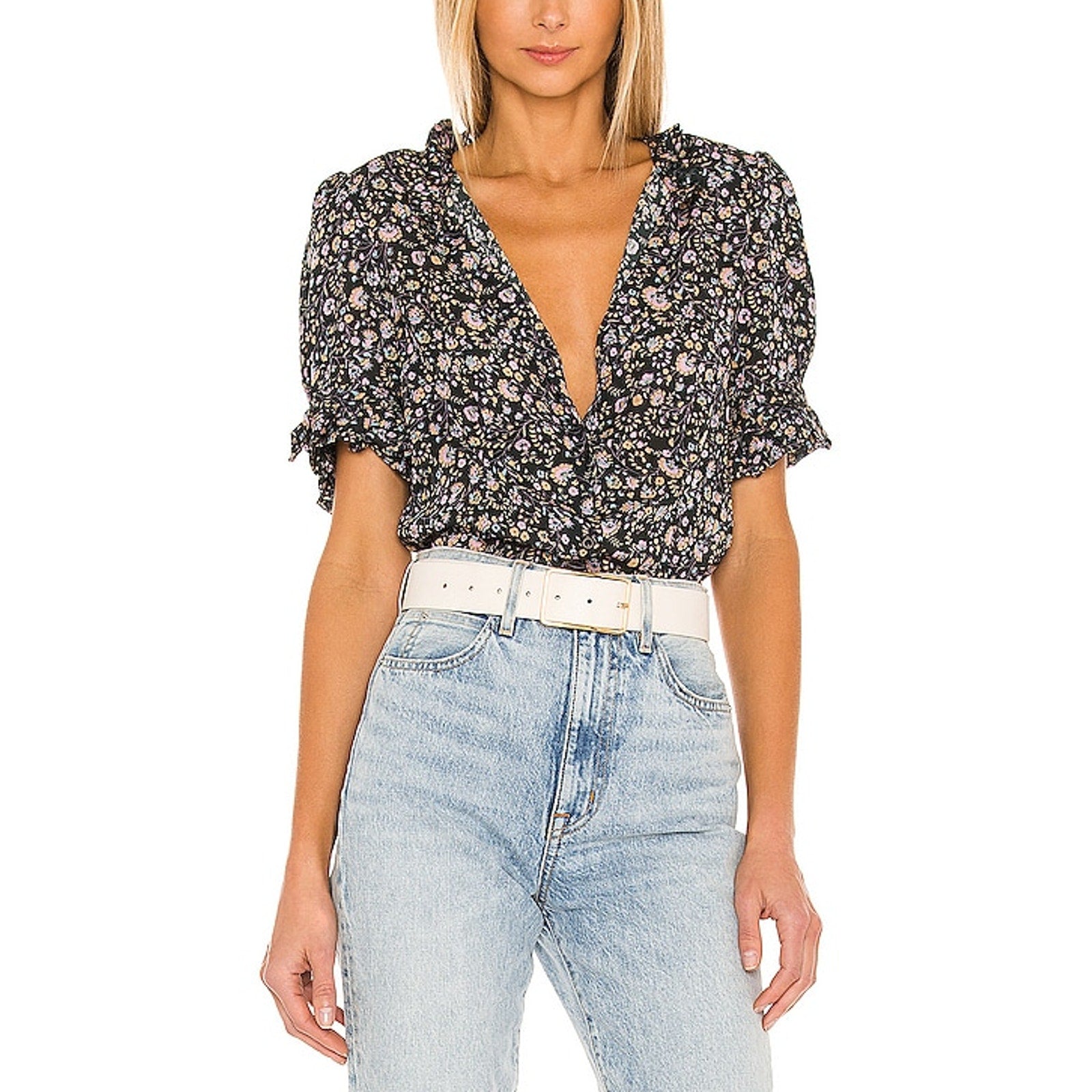 Selkie 'The Bistro' Black Ruffle Trim Blouse Size XS - NWT