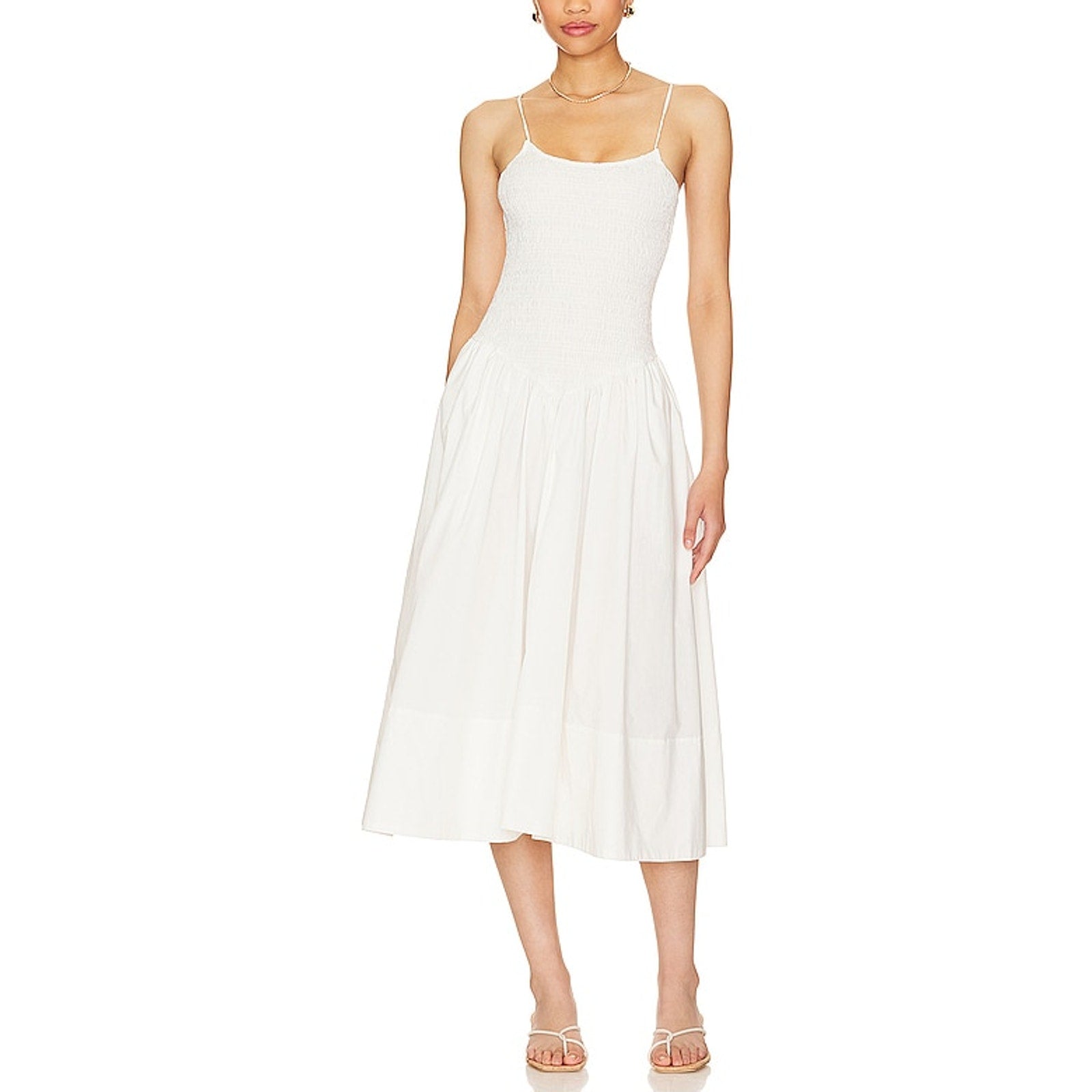 L'Academie 'Armanda' White Cotton Poplin Midi Dress Size M