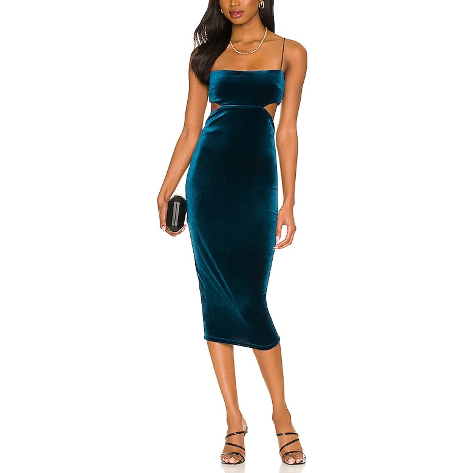 Nookie 'Dejavu' Blue Velvet Cut Out Midi Dress Size S