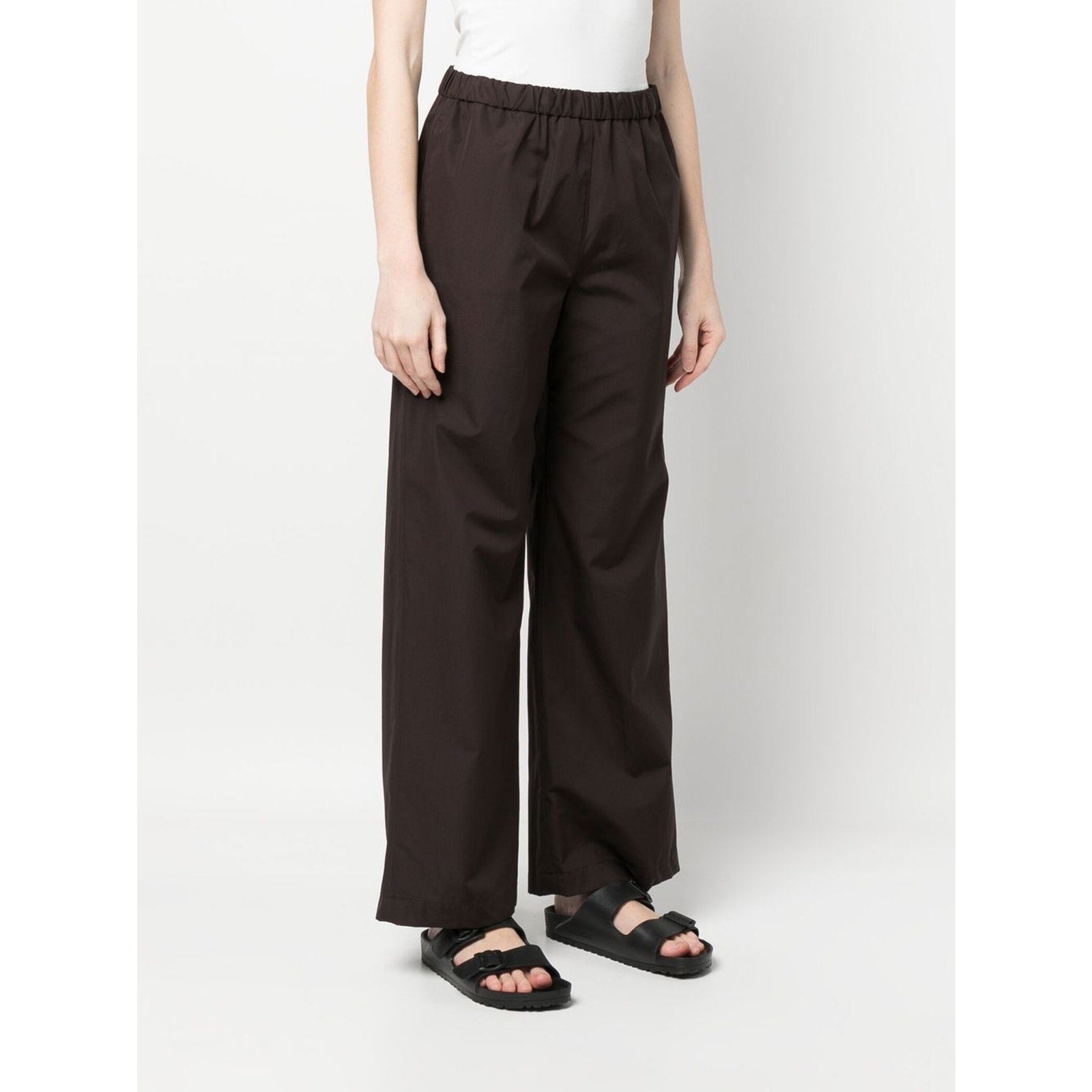 Aspesi Elastic-Waist Black Cotton Wide-Leg Trousers Size 2