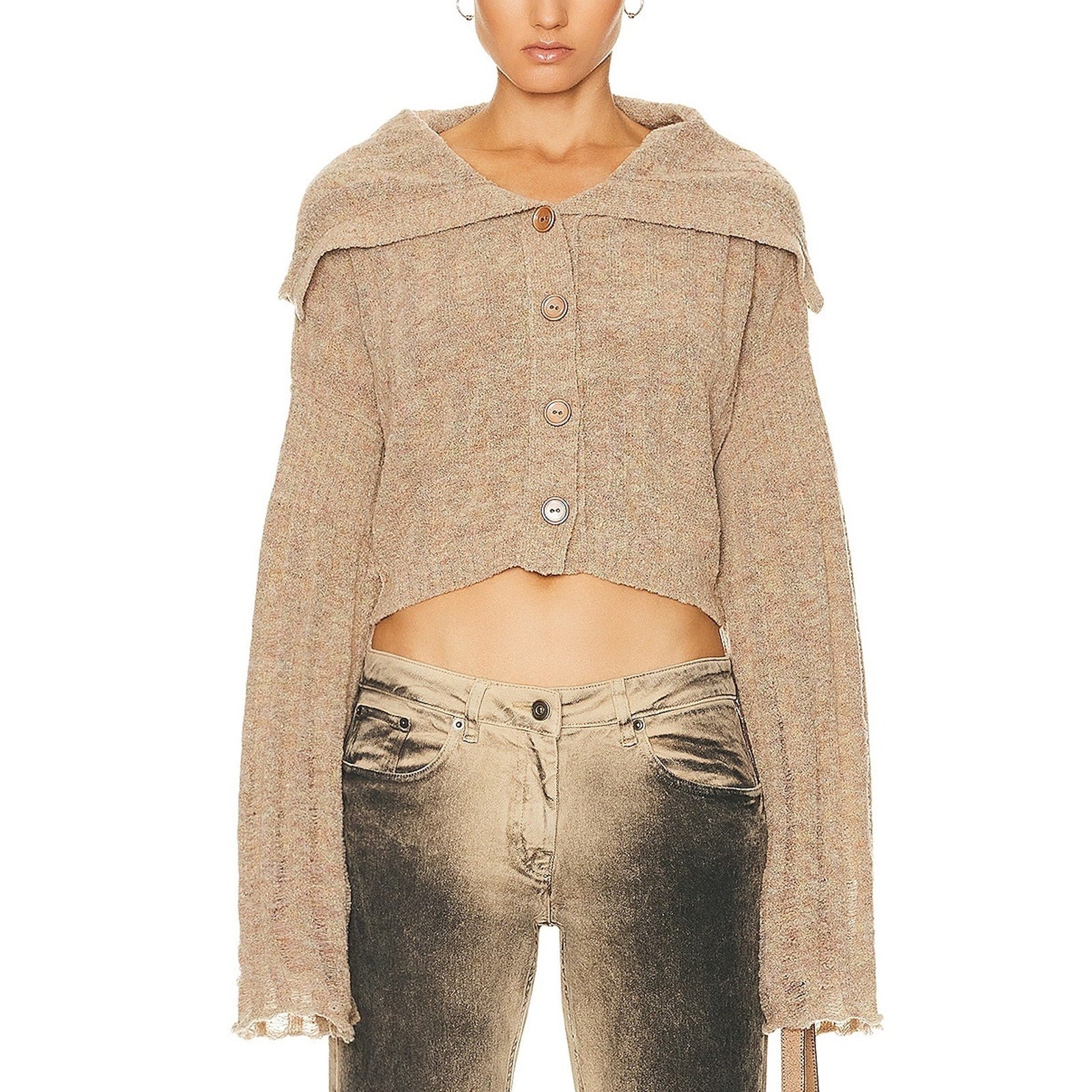 Knwls 'Cosma' Tan Wool Rib Cardigan Size M