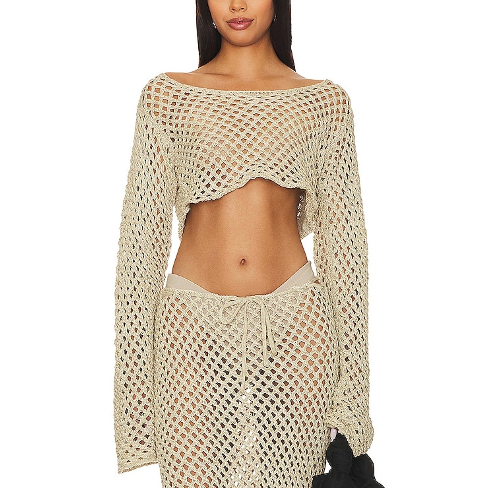 Bananhot 'Magen' Tan Crochet Knit Sweater Size M
