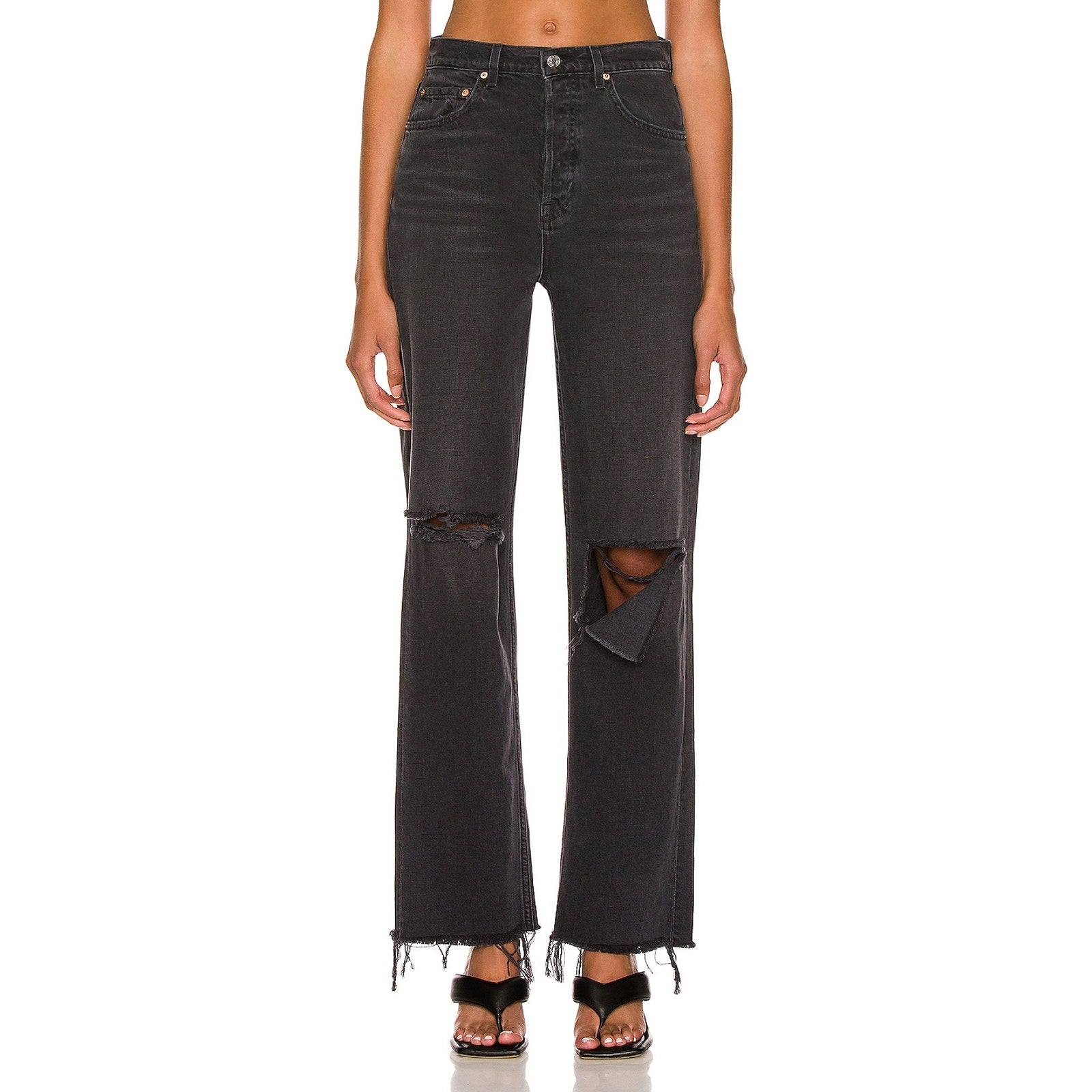 Grlfrnd 'Bella' Black Cotton Low Rise Boyfriend Denim Jean Size 25