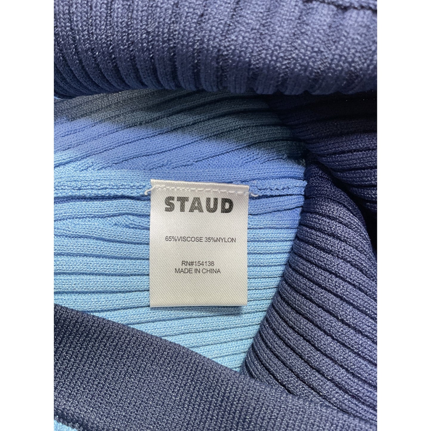 Staud 'Lorraine' Blue Viscose Two-Tone Ribbed-Knit Midi Skirt Size S