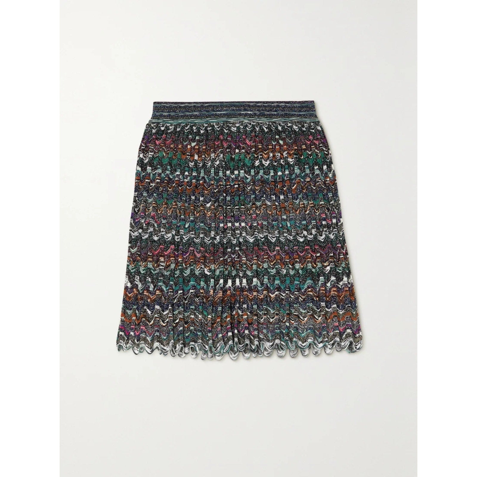Missoni 'Striped' Green Metallic Crochet-Knit Mini Skirt Size S