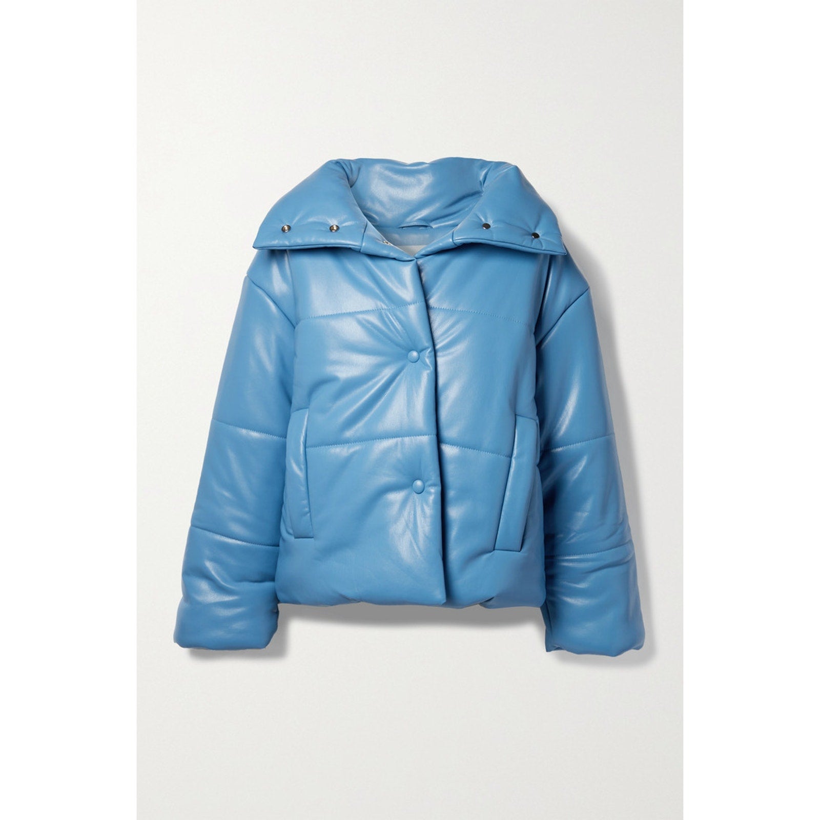 Nanushka Hide Quilted Blue Polyurethane Padded Vegan Leather Jacket Size L - NWT
