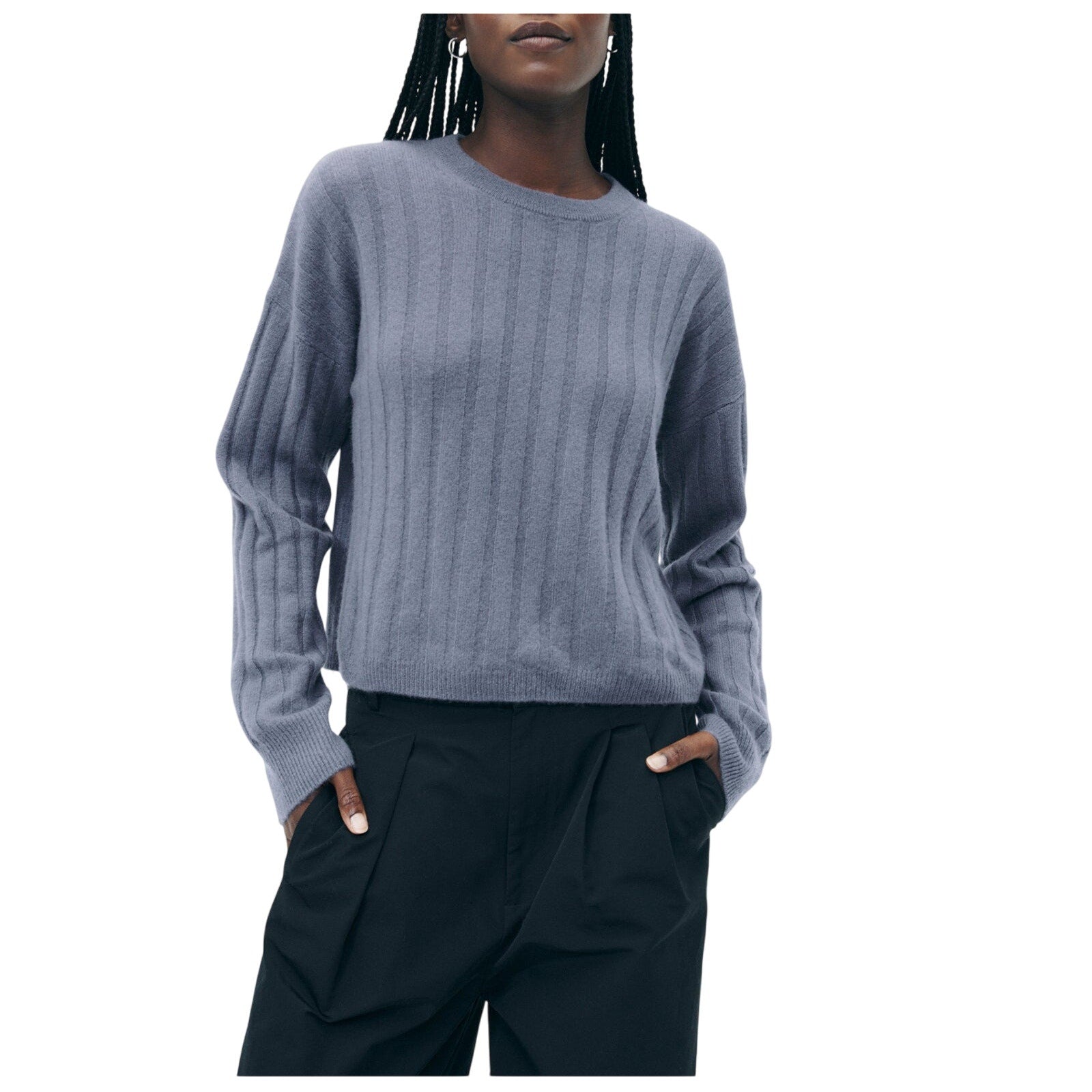 Naadam Cashmere Ribbed Blue Cashmere Cropped Sweater Size S