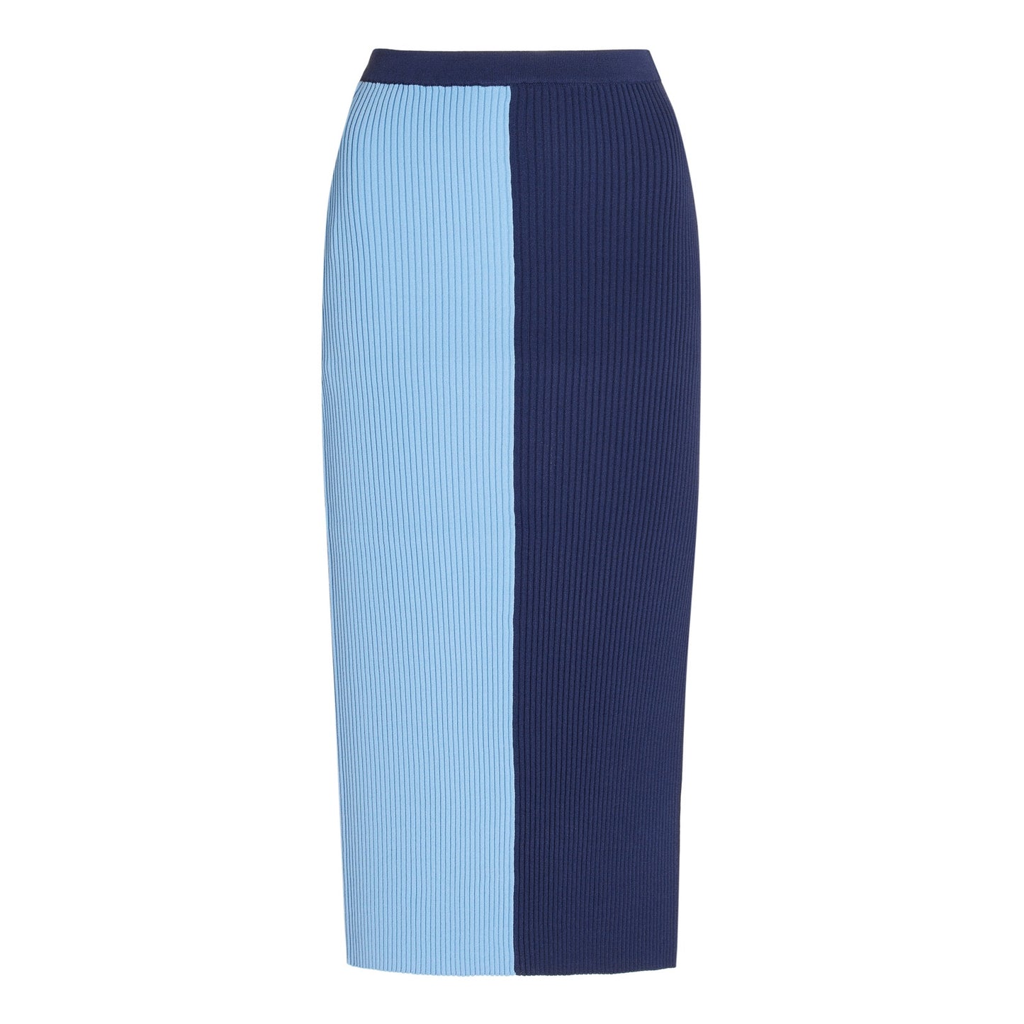 Staud 'Lorraine' Blue Viscose Two-Tone Ribbed-Knit Midi Skirt Size S