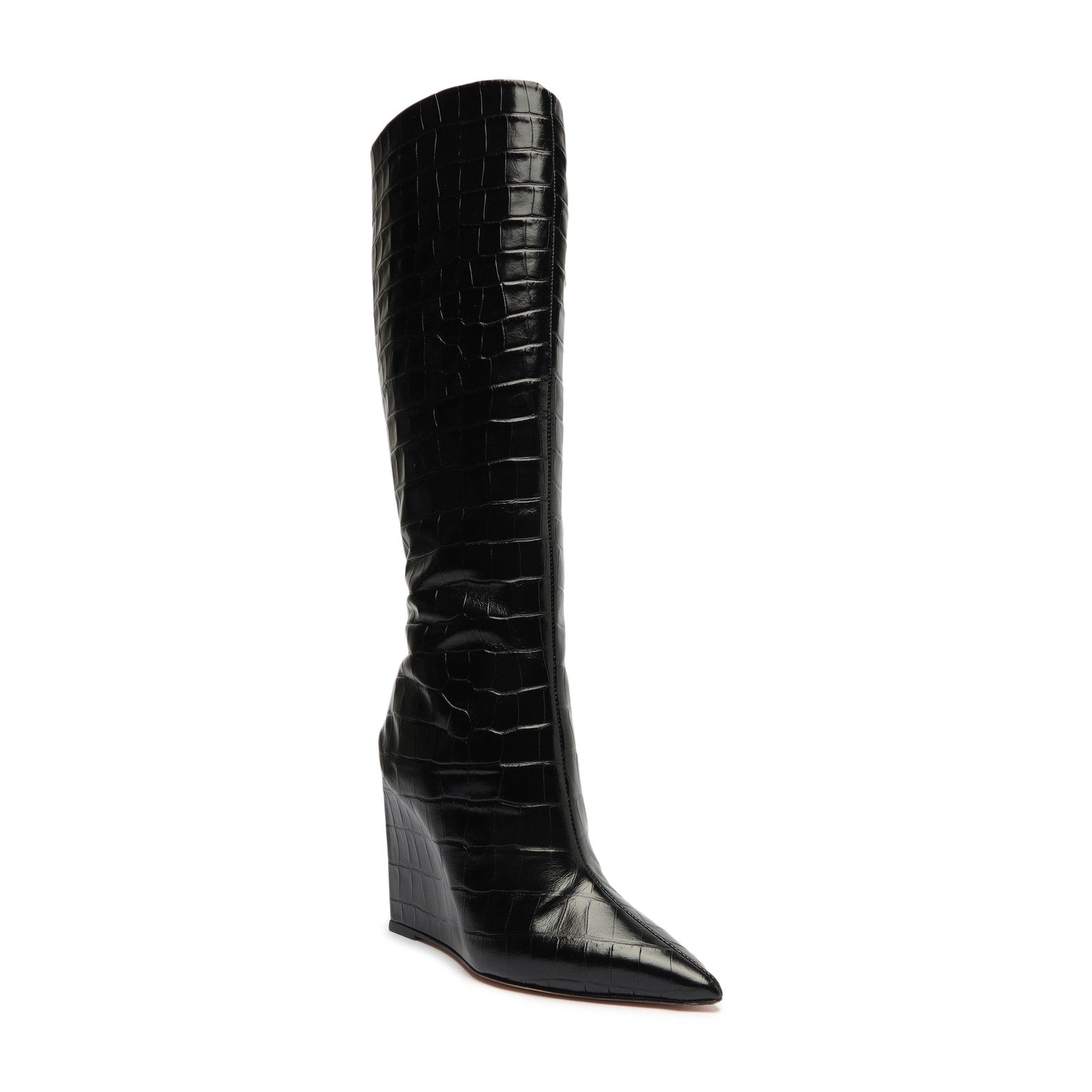 Schutz 'Asya Up' Black Suede Leather Wedge Knee High Boot Size 9