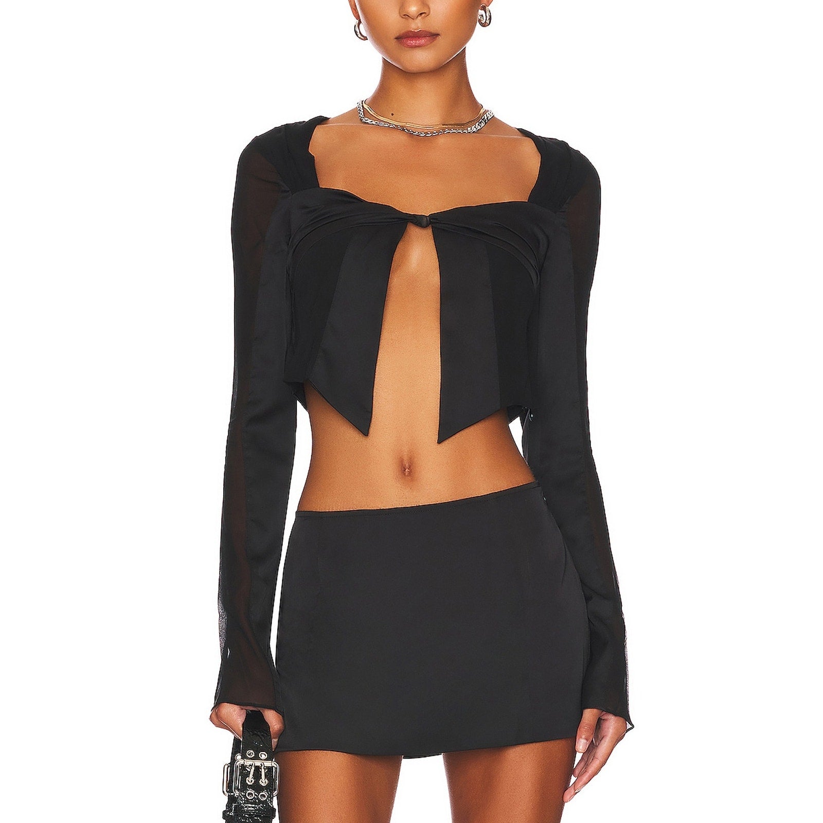 Guizio Long Sleeve Black Open Top Size M