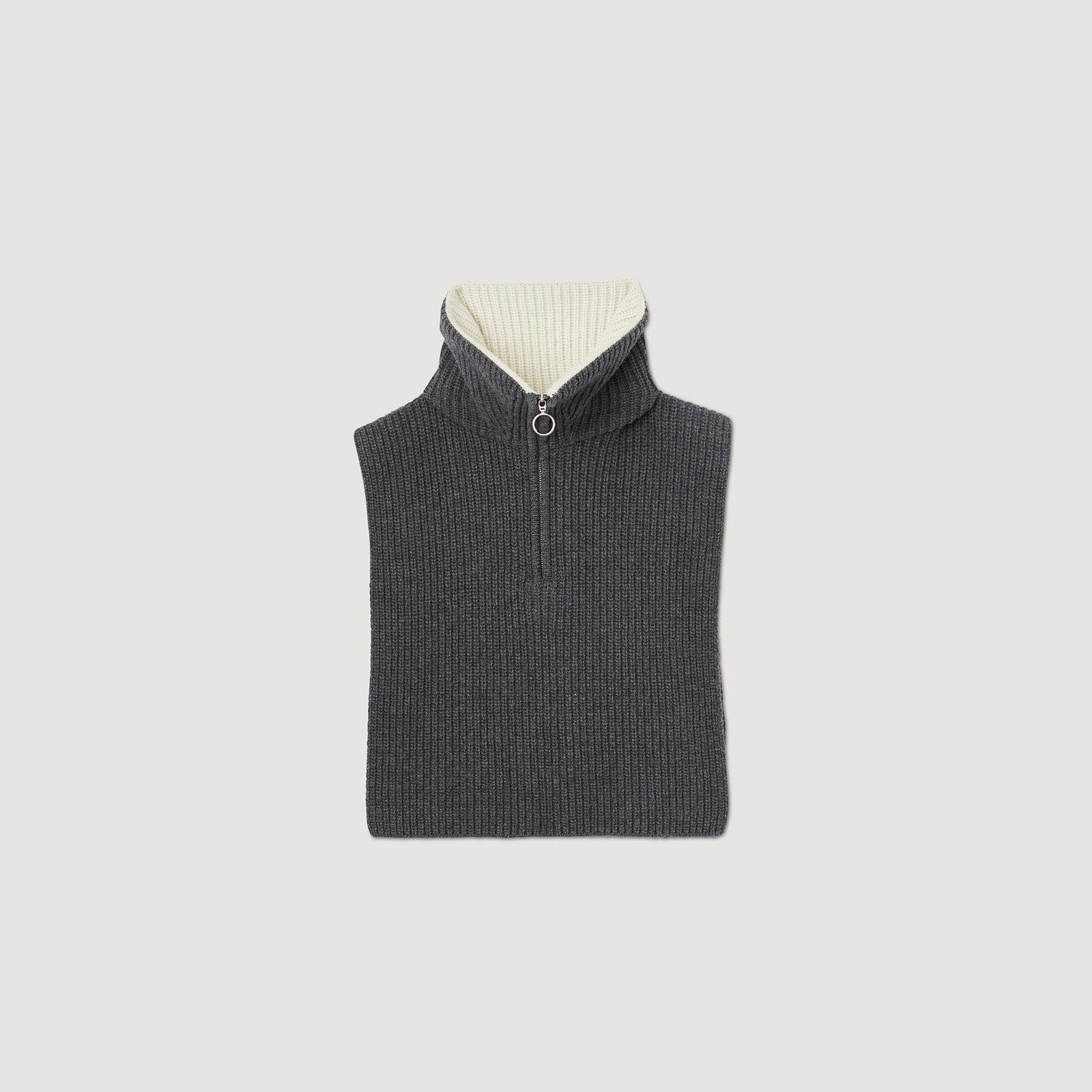 Sandro Grey Wool Half-Zip Scarf Size OS