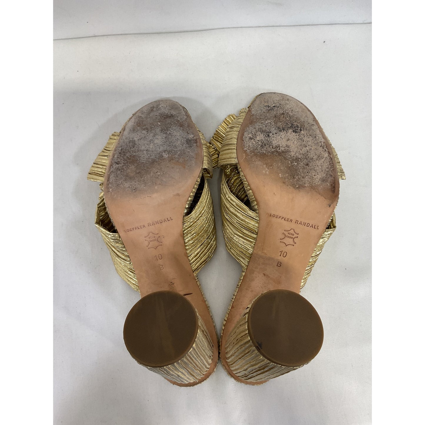 Loeffler Randall 'Penny' Gold Leather Pleated Bow Sandals Size 10