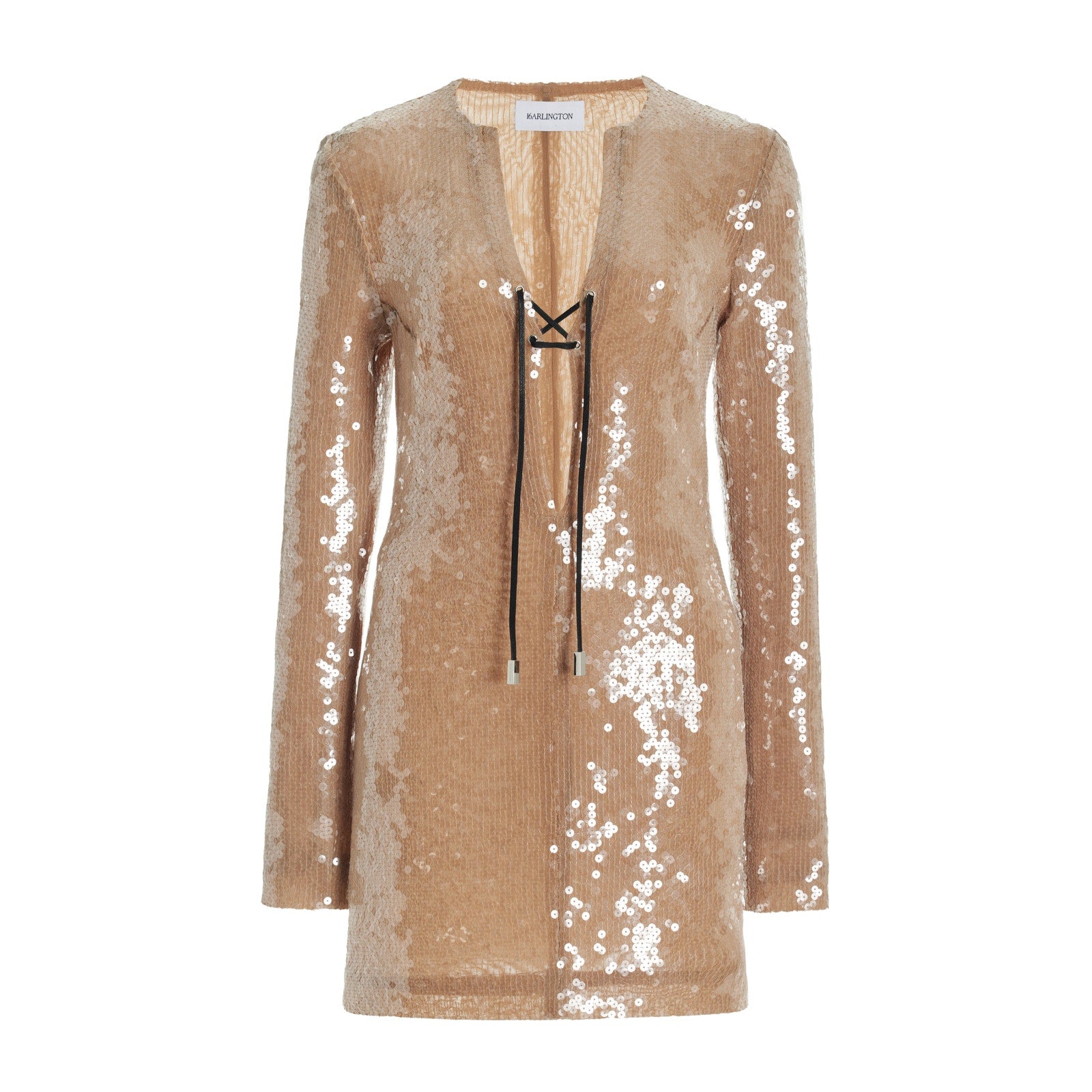 16Arlington 'Seeran' Beige Nylon Lace-Up Sequined Mini Dress Size 6