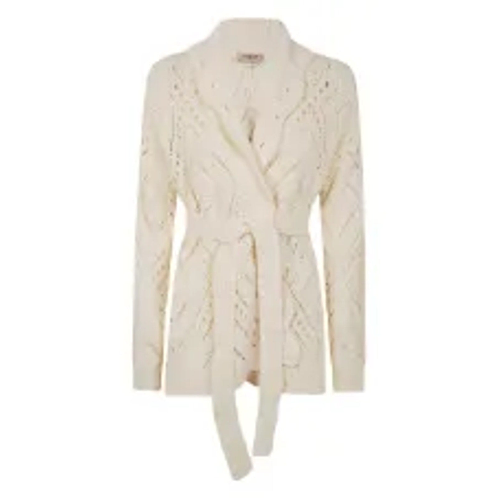Twinset Belted Knitted White Cotton Cardigan Size M - NWT