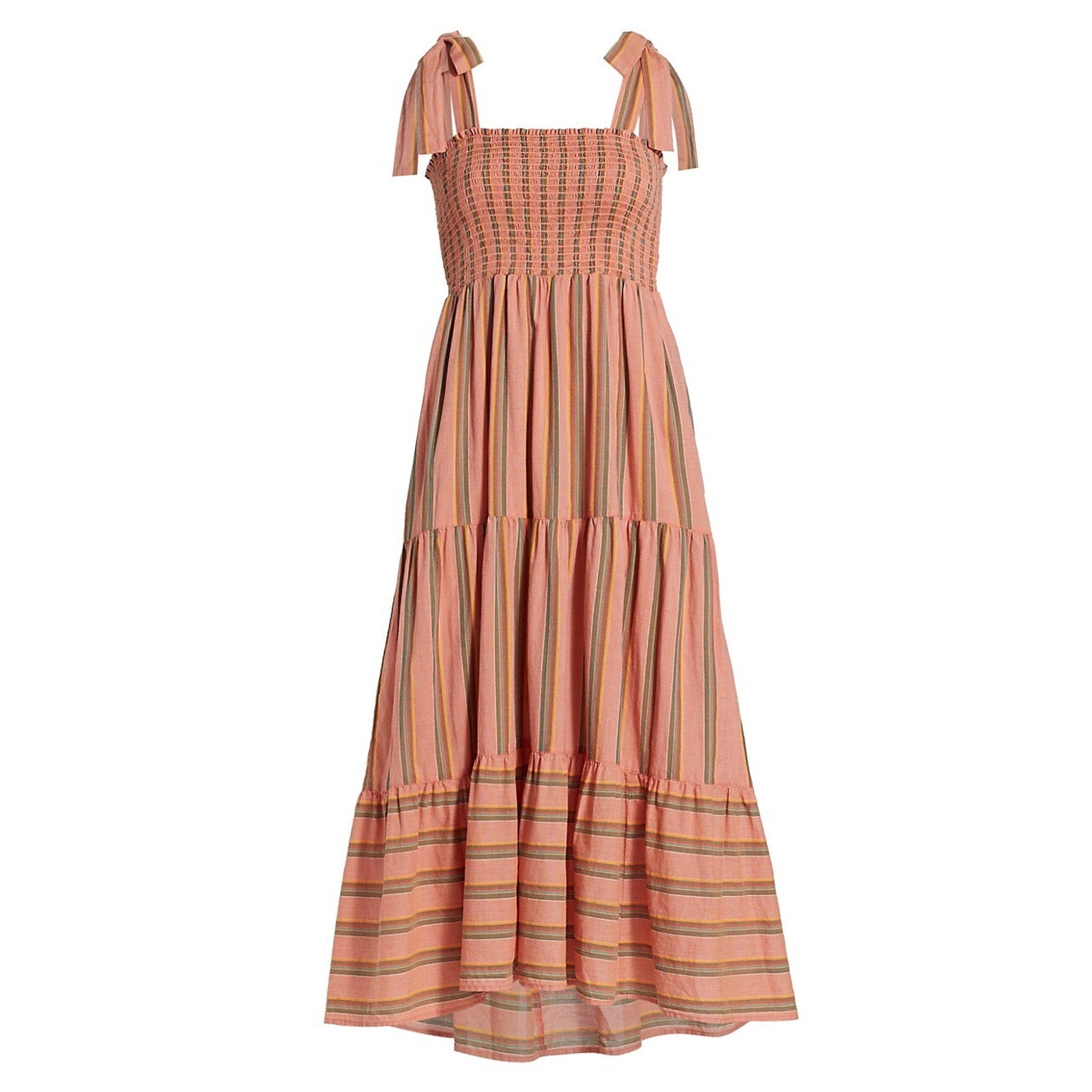 Xirena 'Lorraine' Pink Cotton Tiered Stripe Midi Dress Size S
