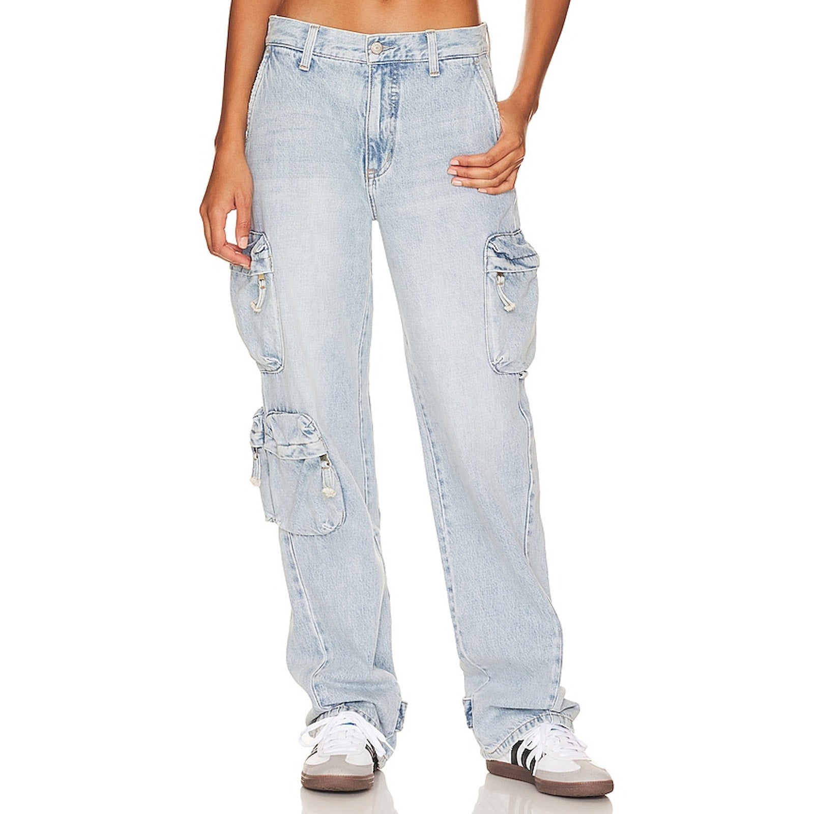 Pistola 'Bobbie' Blue Utility Mid Rise Loose Straight Cargo Denim Jean Size 26