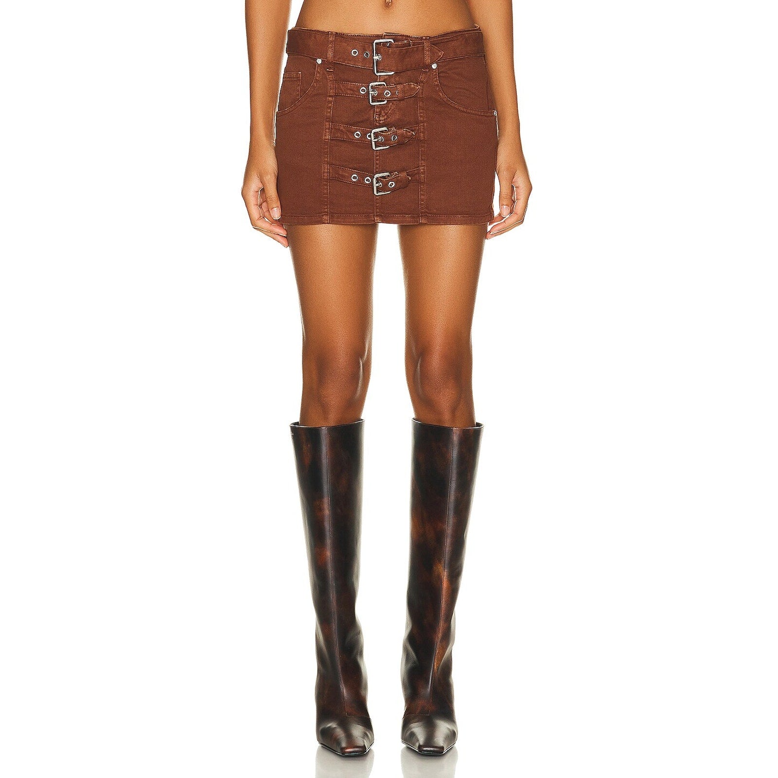 Blumarine Buckle Brown Cotton Mini Skirt Size 4